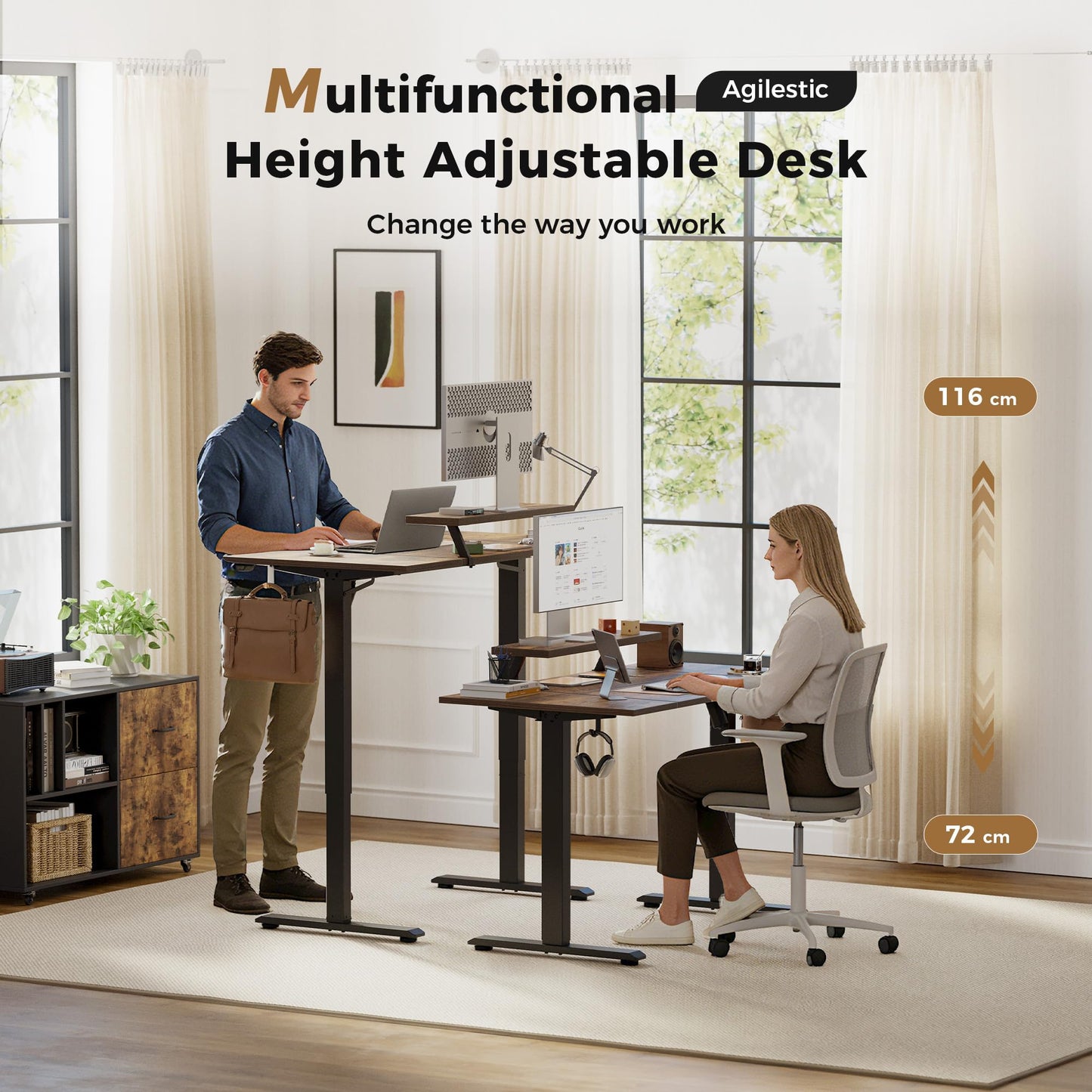 Agilestic Eletric Height Adjustable Desk, Movable Monitorstand, 140x80cm