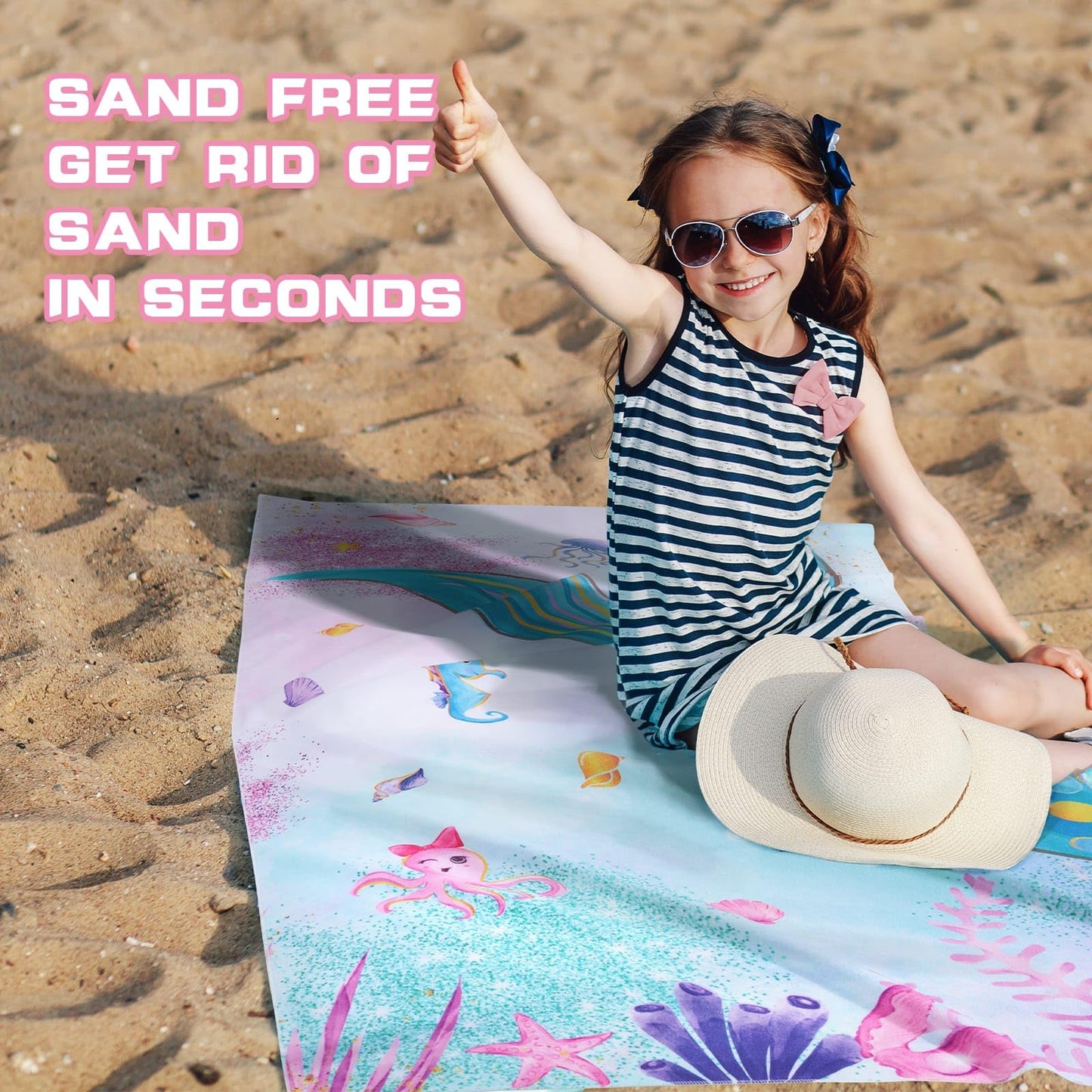 WERNNSAI Mermaid Microfibre Beach Towel for Kids, 76 x 150cm Bath Towel