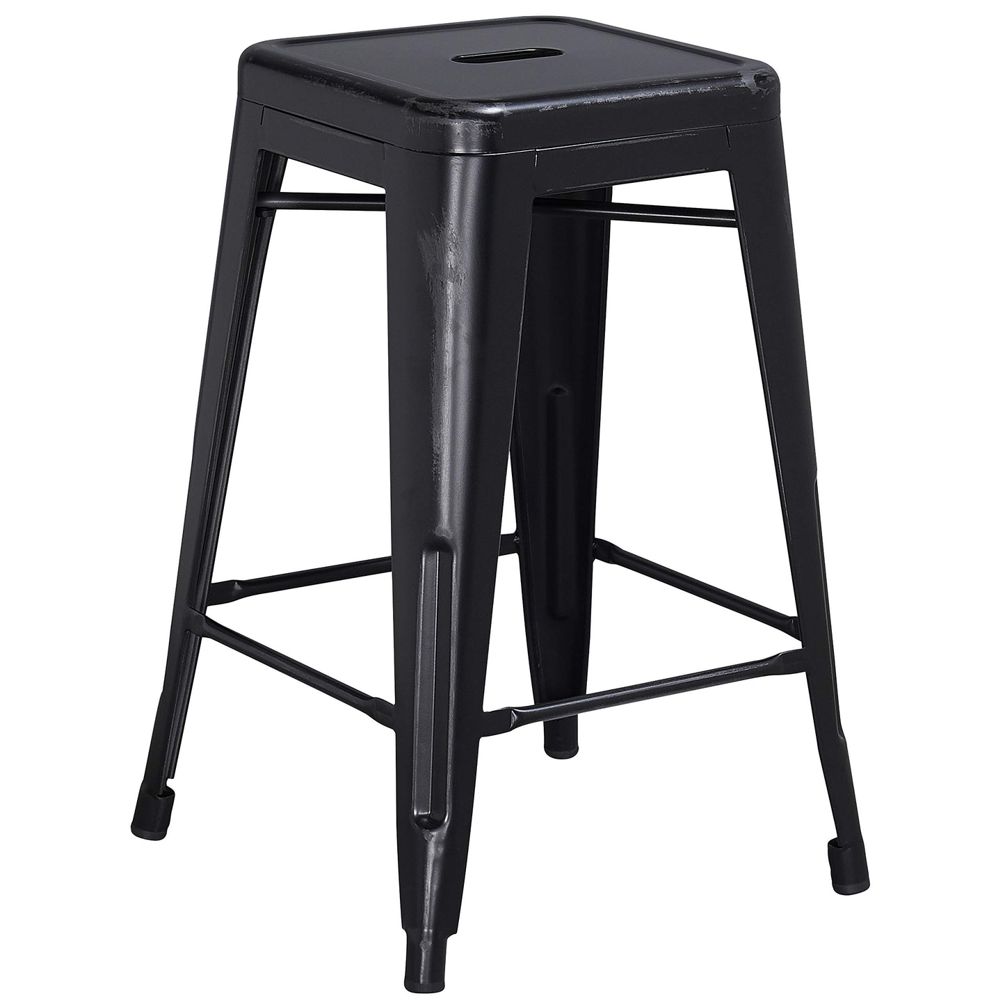 Flash Furniture Kai Commercial Grade 4 Pack 24" High Backless Distressed Black Metal Indoor-Outdoor Counter Height Stool