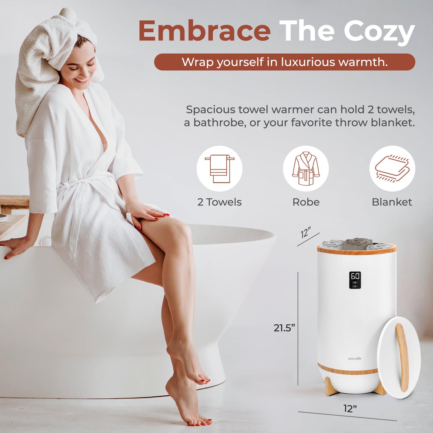 SereneLife Hot Towel Warmer Bucket w/ Customized Fragrance for Bathroom and Spa, Luxury Towel Heater Gift for Him or Her, Auto Shut Off, LED Display