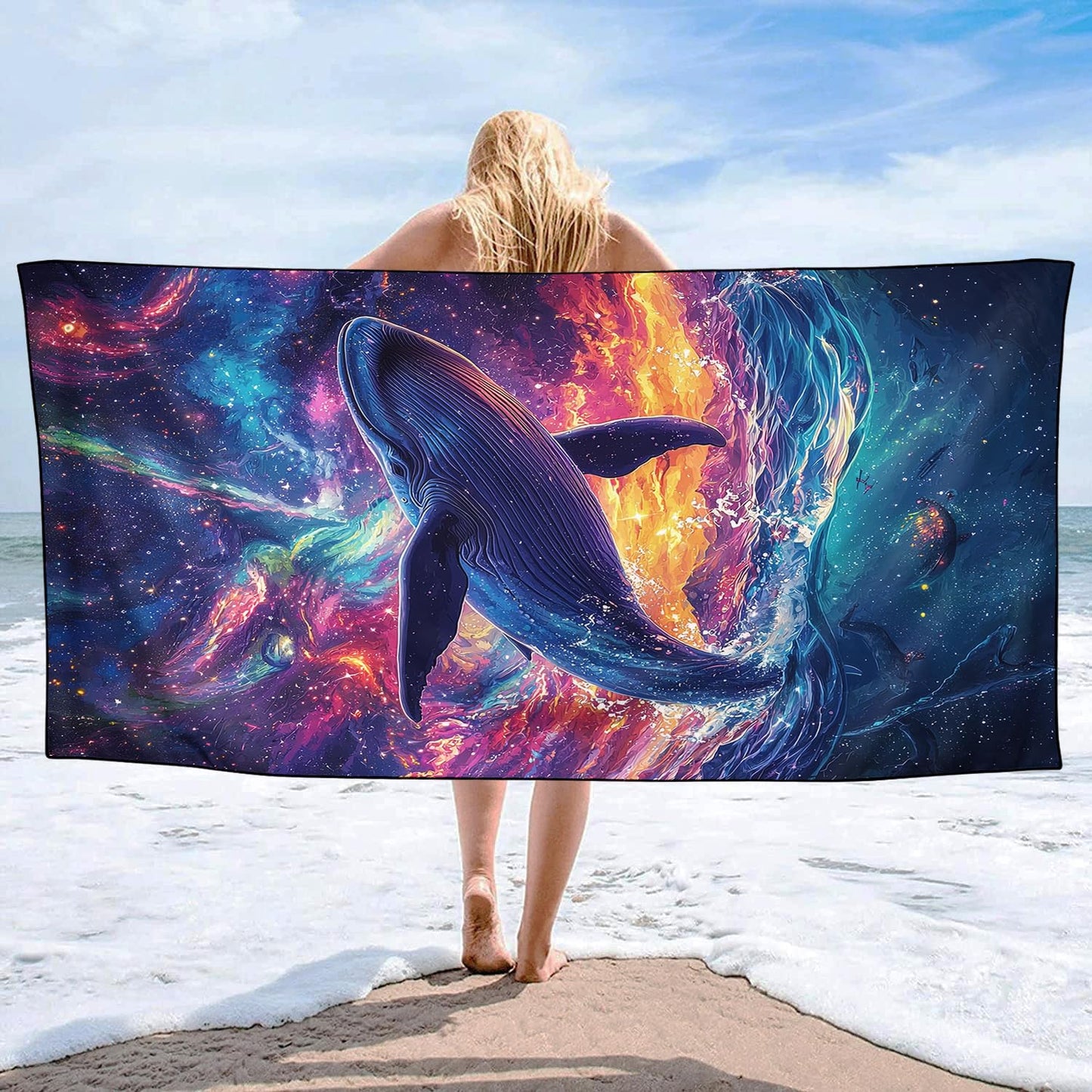 YISUMEI Galaxy Whale Beach Towels for Adults Extra Large 180 x 90 cm, Microfibre Lightweight Quick Dry Towel for Swimming Pool Cruise Travel Sports