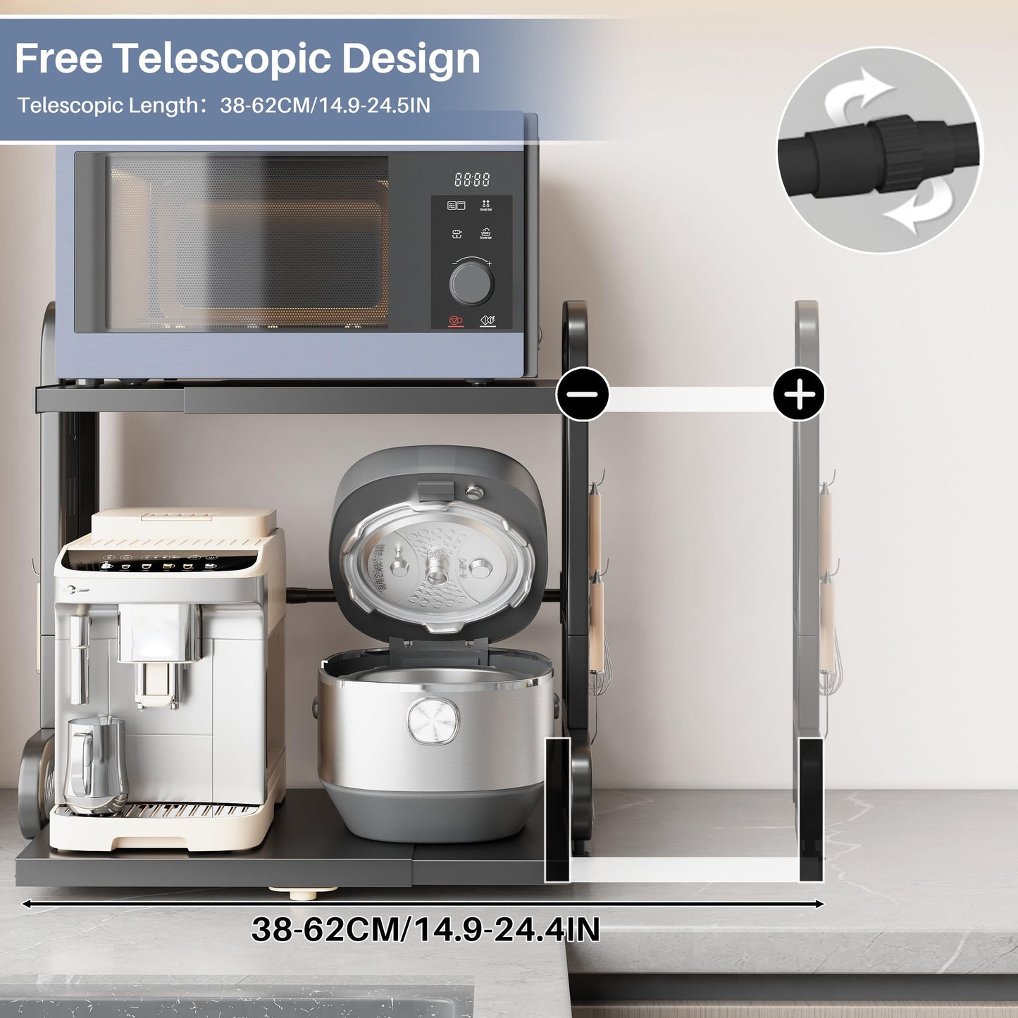 Ornestia 2-Tier Expandable Metal Microwave Shelf for Kitchen,Black