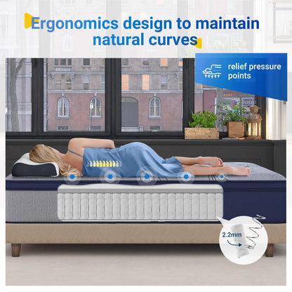 Avenco Single Mattress 3ft, 20cm Pocket Sprung Mattresses, Bamboo Foam Innerspring Hybrid Mattress, Single Bed Mattress in a Box