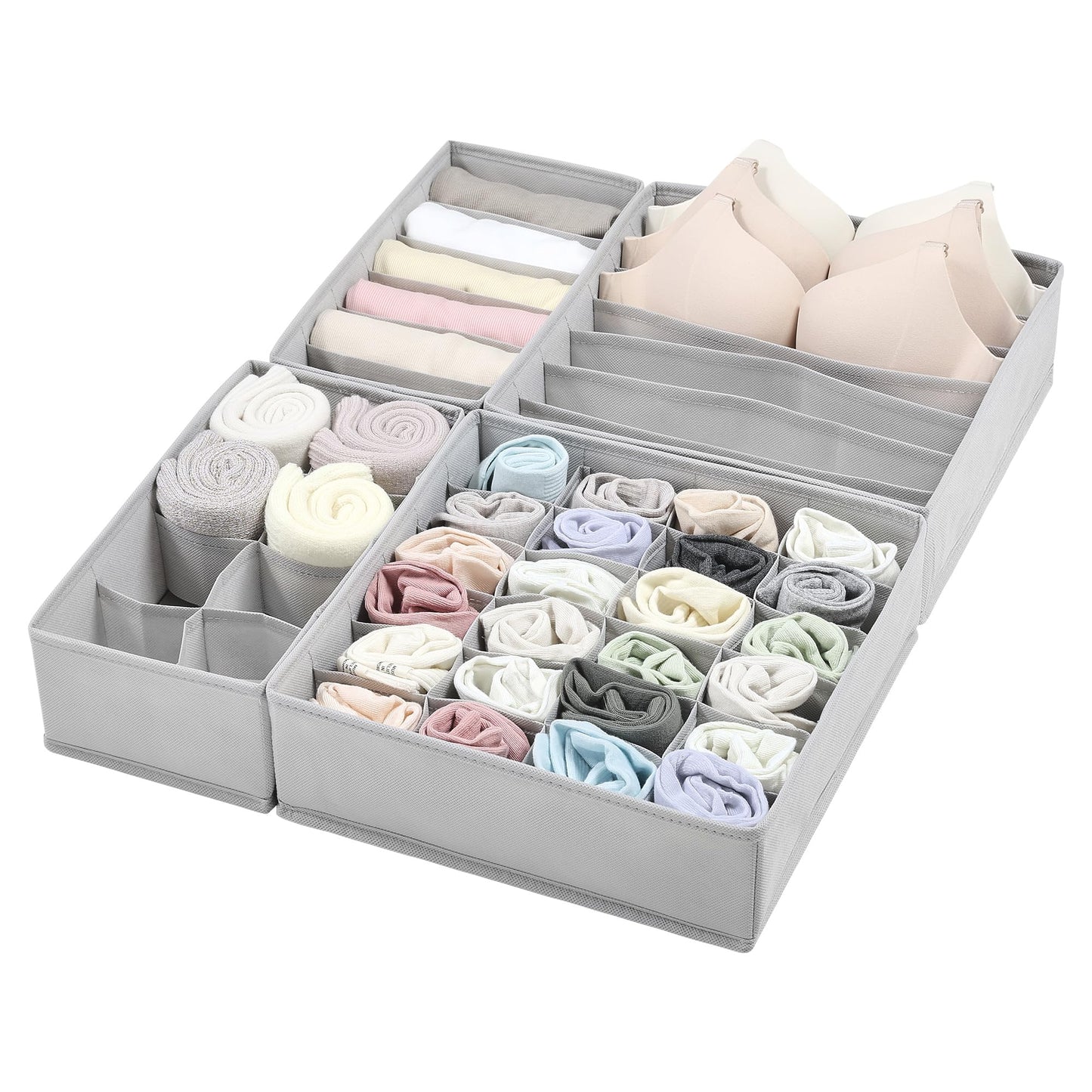 Vtopmart 4 Pack Underwear Drawer Organizers Set, 6+7+8+24 Cells Clothes Drawer Dividers Dresser Organizers Bins for Socks, Bras, Scarves, Ties