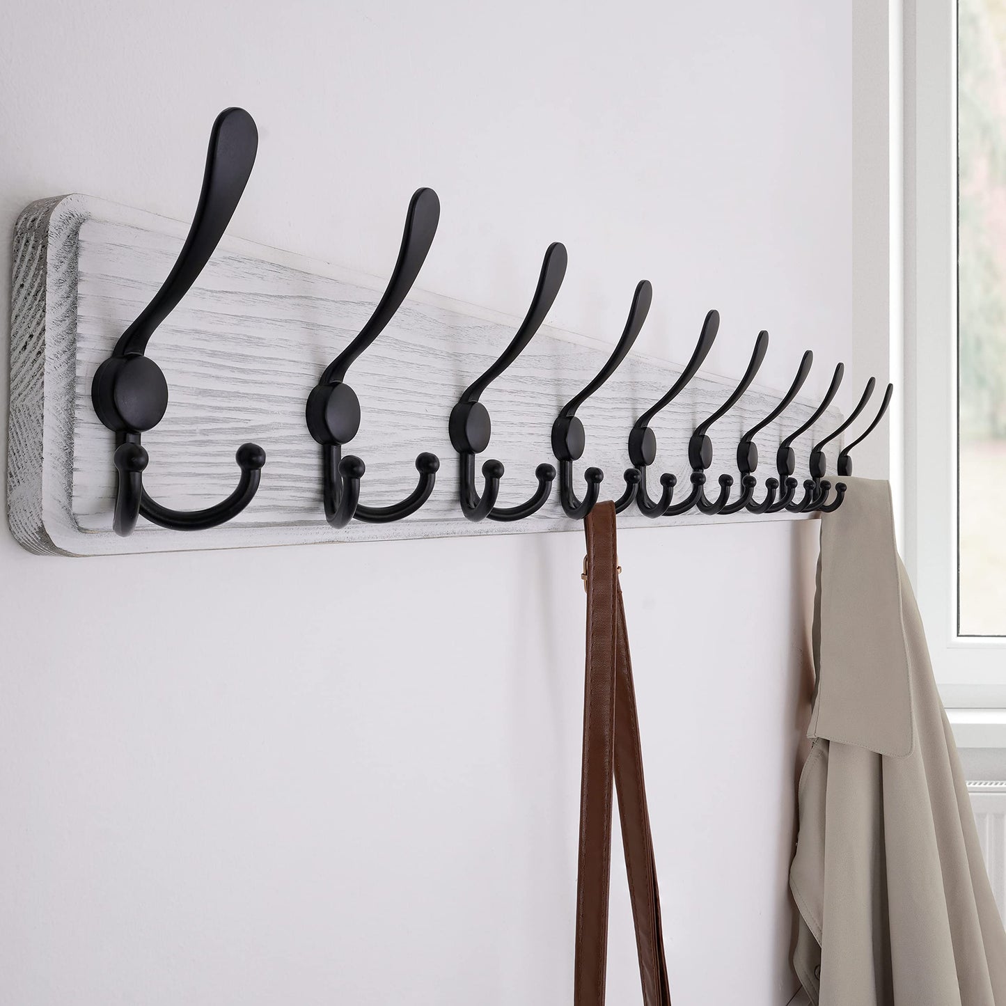 SKOLOO Coat Rack Wall Mounted - 38.3'' Long, Pack of 2, Wooden, Heavy Duty, Rustic Coat Hooks for Wall