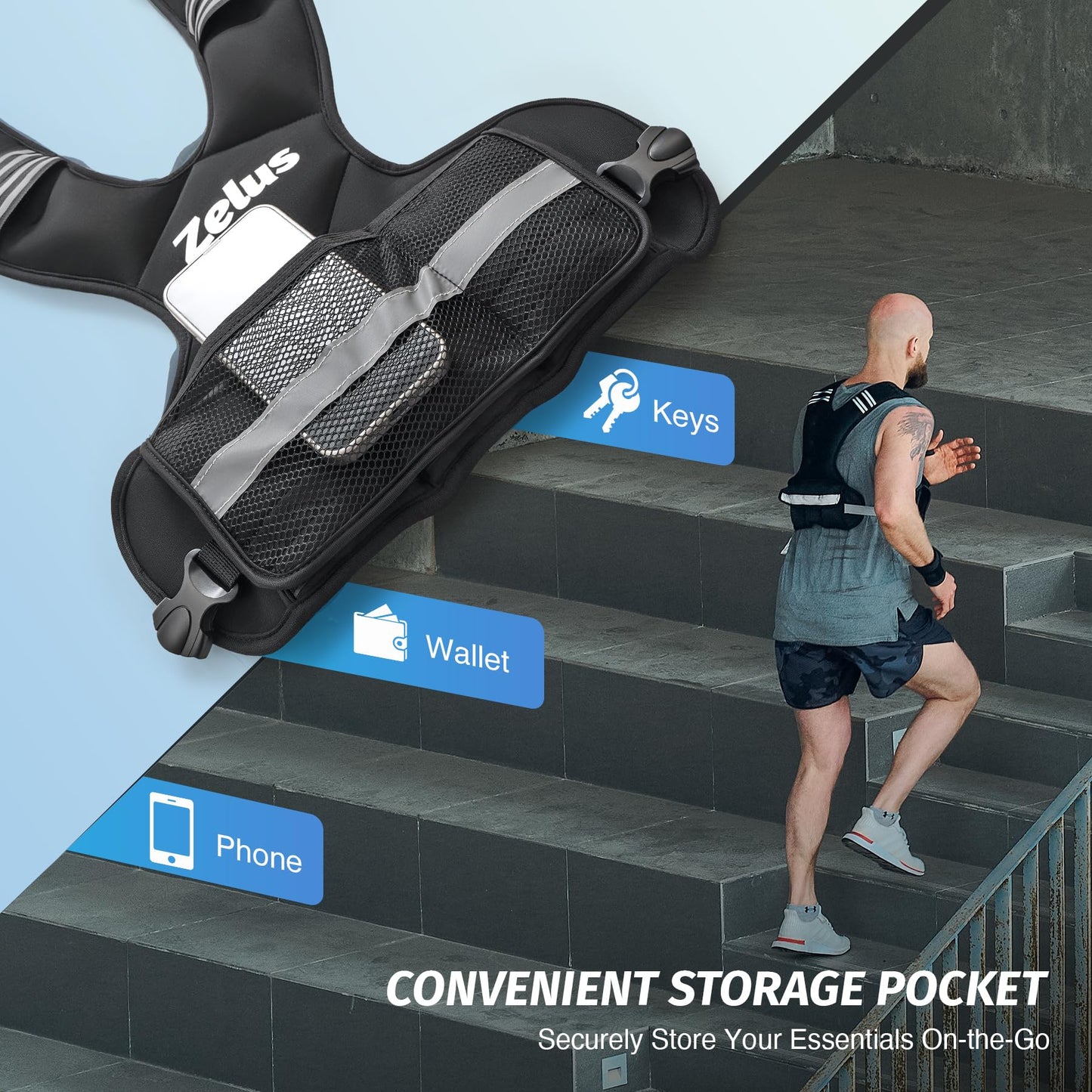 ZELUS Weighted Vest for Men and Women, 9-14.5 kg Adjustable Weighted vest with weights Included | Weight Vests with 6 Ironsand Weights for Cardio and