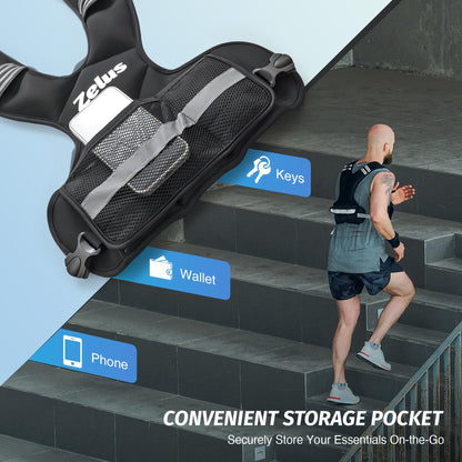 ZELUS Weighted Vest for Men and Women, 9-14.5 kg Adjustable Weighted vest with weights Included | Weight Vests with 6 Ironsand Weights for Cardio and