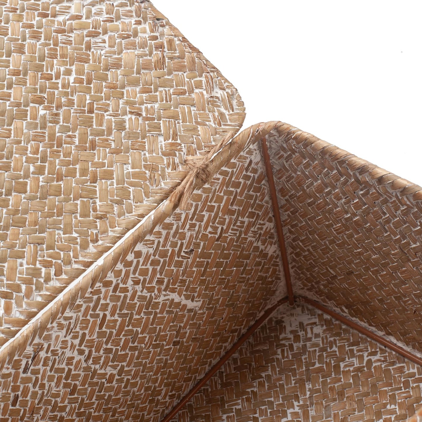 Seagrass Storage Baskets with Lid Natural Rattan Woven Rectangular Organizer Box (Whitewash Small 26cmx14cmx11cm H)