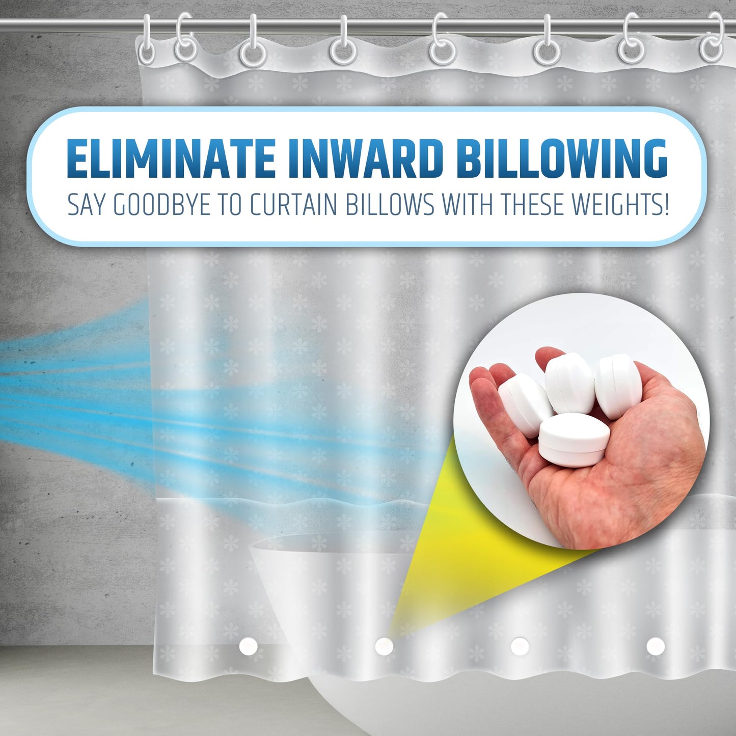 Powerful Anti-Billowing Magnetic Shower Curtain Weights for Splash-Free Bath Experience - 360° Silicone Wrapped - Will Never Rust