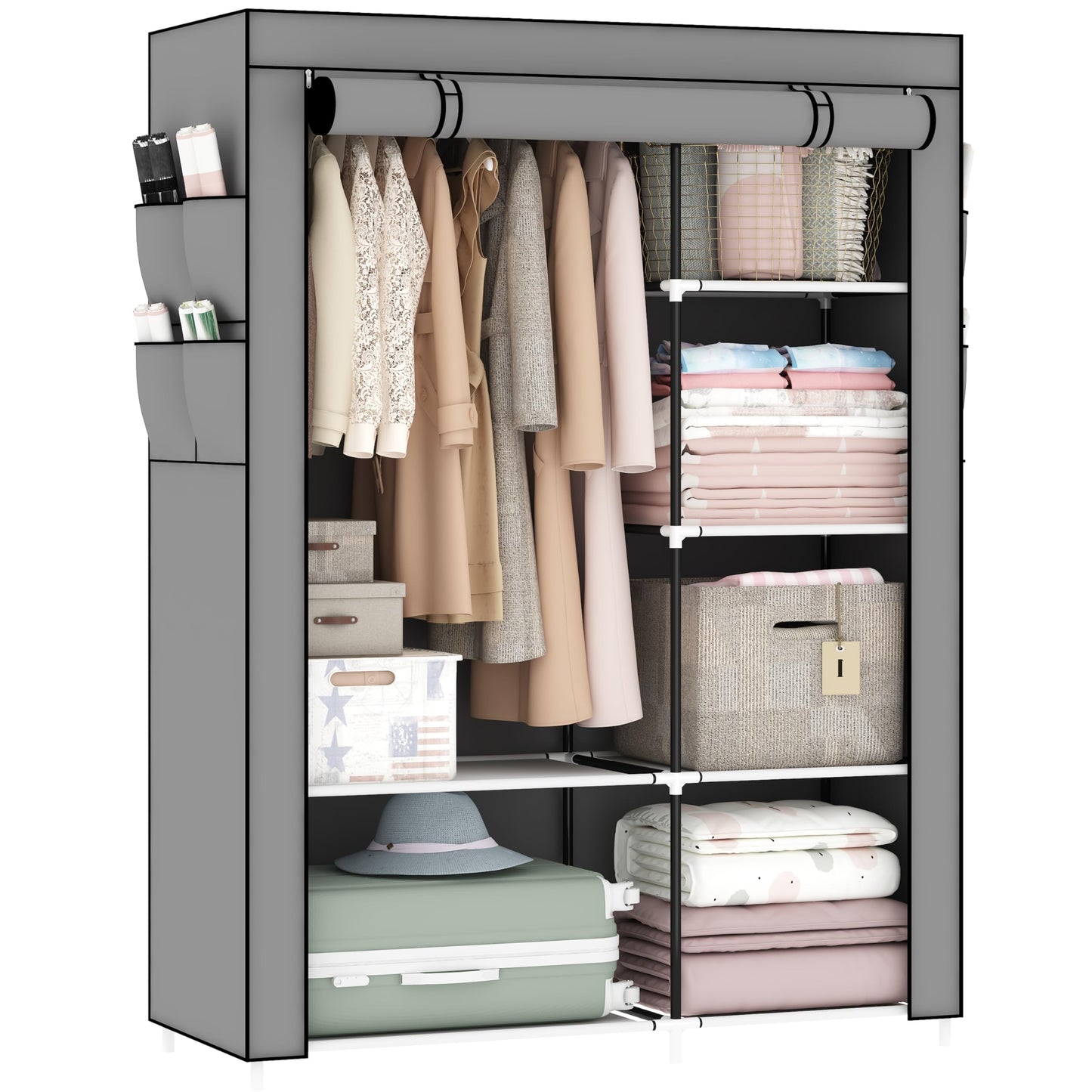 OPPAIYA Canvas Wardrobe, Pop Up Fabric Wardrobe with Shelves and Hanging Rail,Great temporary wardrobes for bedrooms, portable wardrobes