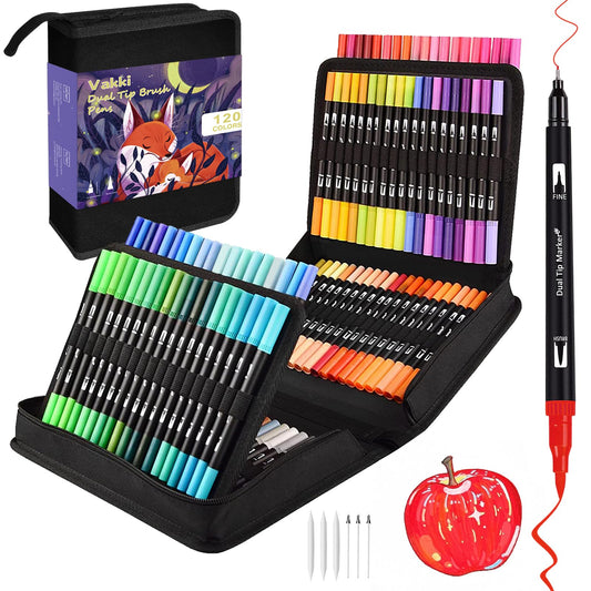 VAKKI 120 Dual Tip Colouring Pens, Felt Tip Brush Drawing Art Pen for Painting, Writing, Drawing, Sketching