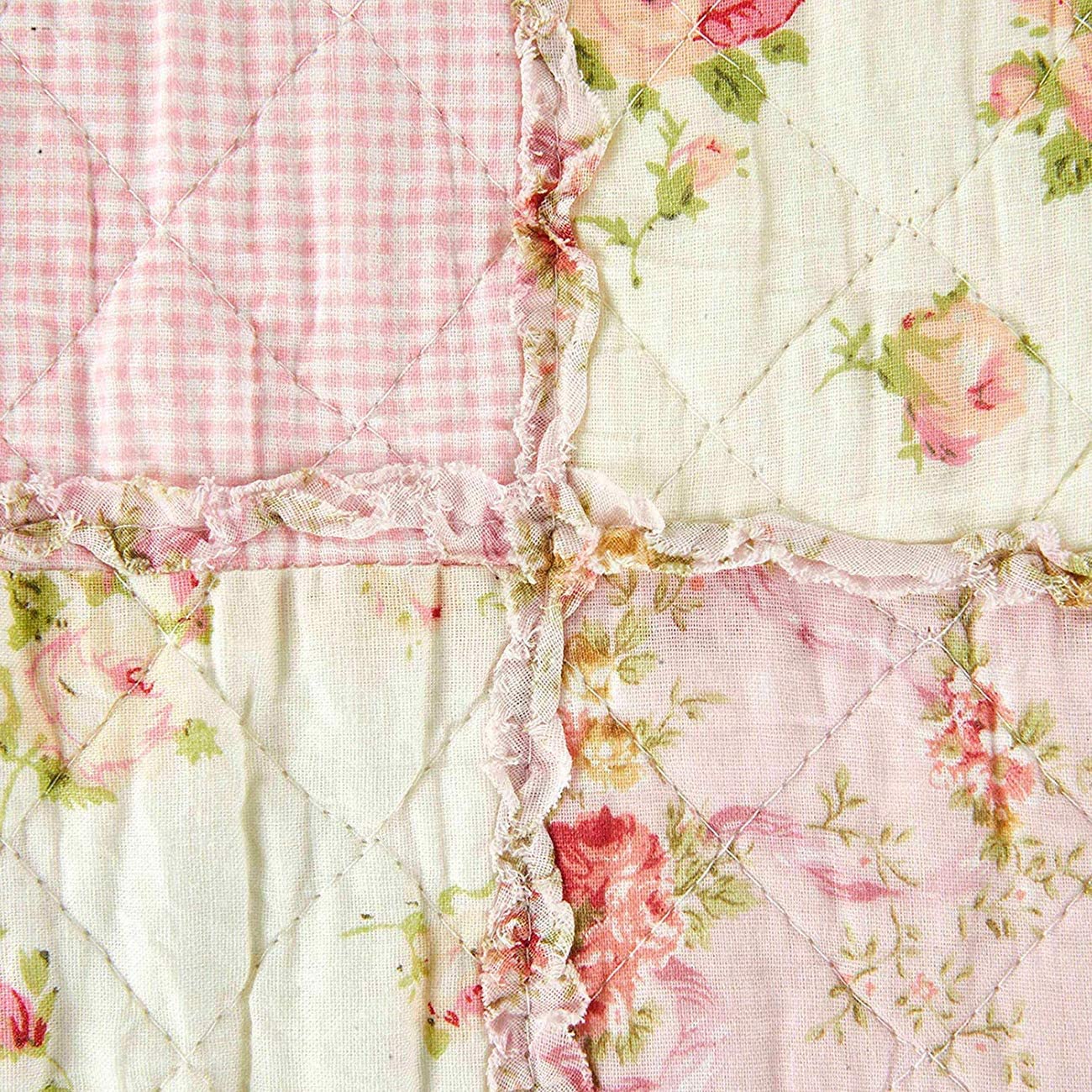 Qucover Single Bedspread Quilted Throw Soft 100% Cotton Pink Floral Patchwork Quilt 150x200 cm Decorative Sofa Couch Coverlet
