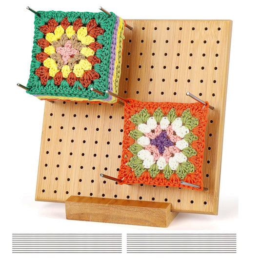 Crochet Blocking Board Granny Square Blocking Board Wooden Knitting Blocking Mats with 20 Metal Pins for Crochet Projects 7.87 Inches