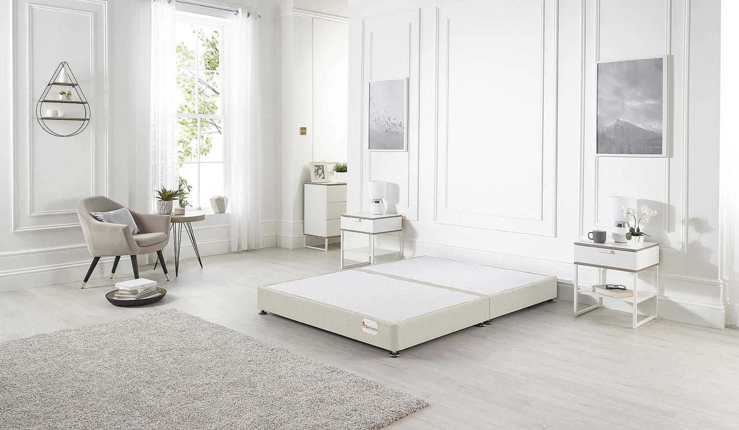 Bed Centre Platform Divan Bed Covered in Luxury Plush, Linen and Tweed Fabric (Navy Plush, King 150 x 200cm)