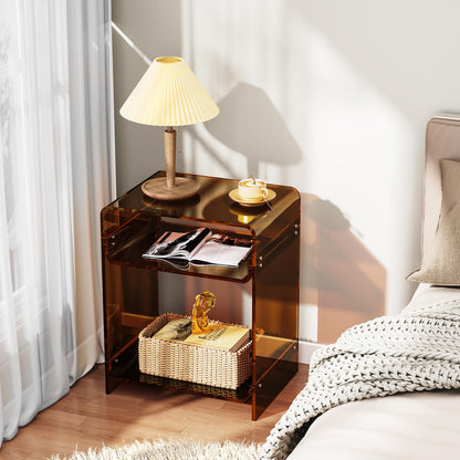 Acrylic End Table with Storage Shelf, Clear Side Table, Record Player Table, Nightstand, 15.7x19.7x11.8 Dark Brown, 40×30×50 cm