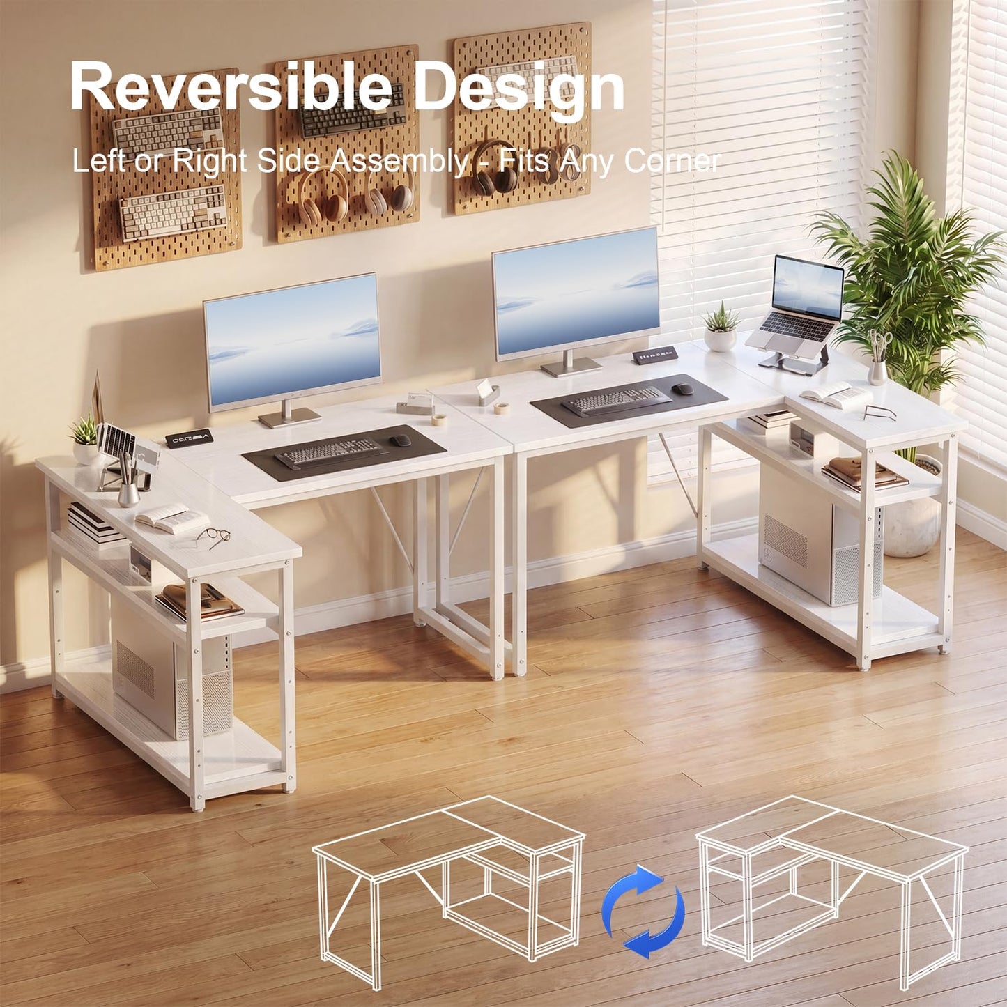 JUMMICO Small 100x80cm L-Shaped Corner Desk with Storage,Compact Corner Computer Desk for Home Office, White