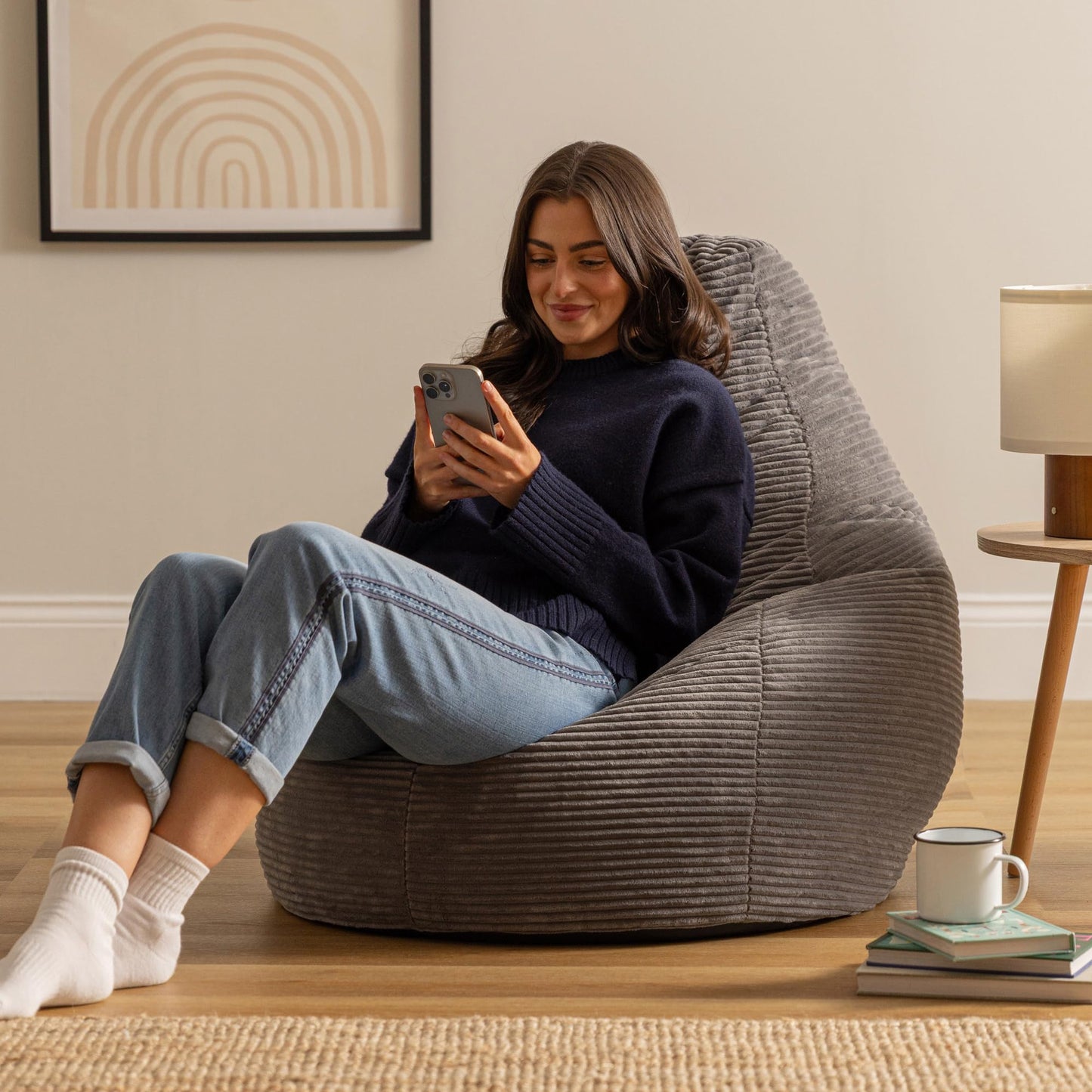 icon Dalton Cord Bean Bag with Filling Included, Set of 2, Grey