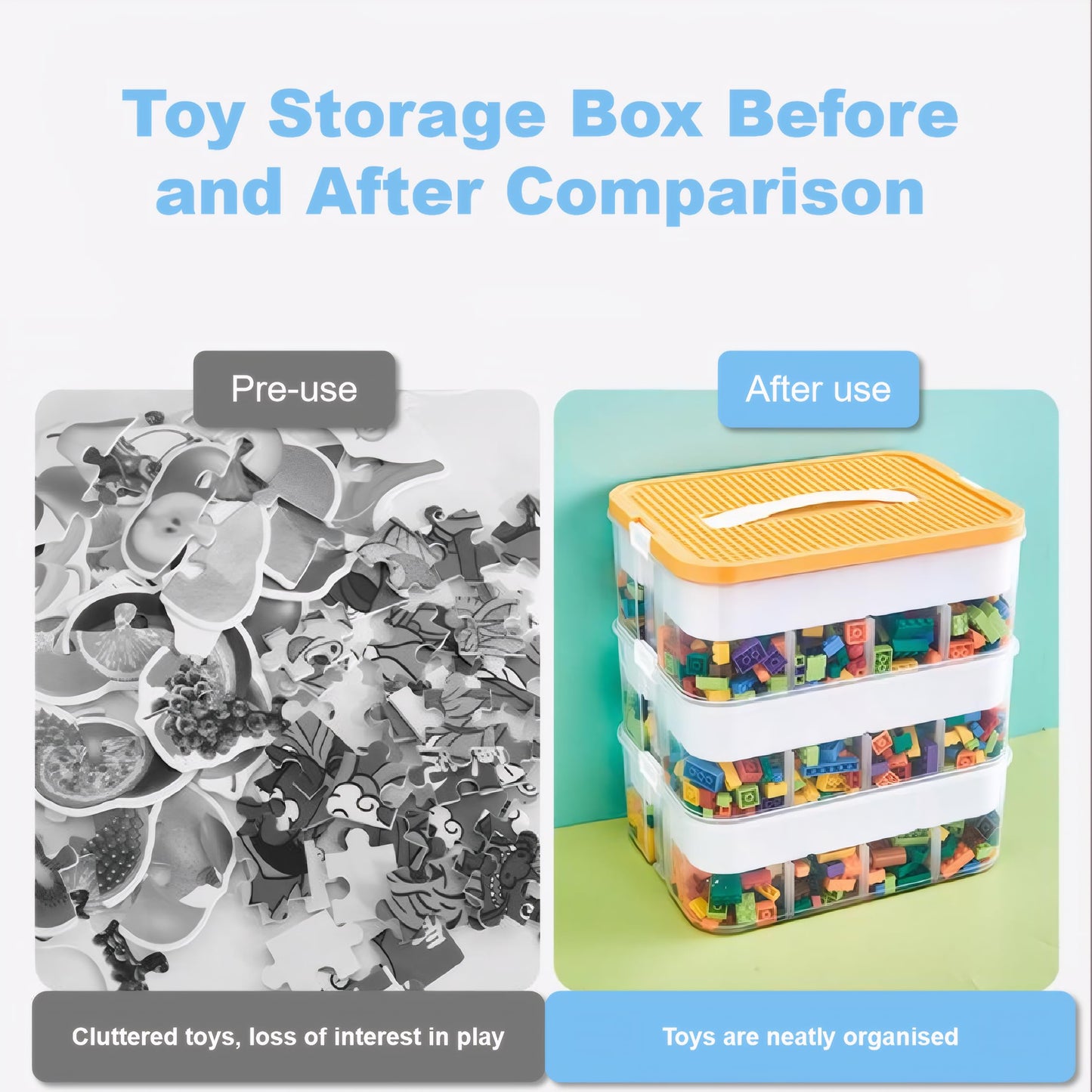 Storage Boxes,Transparent Toy Box Organizer,Stackable Lego Storage Boxes with Lid,Handle,Plastic Multi Compartments Container Chest Case for Storing