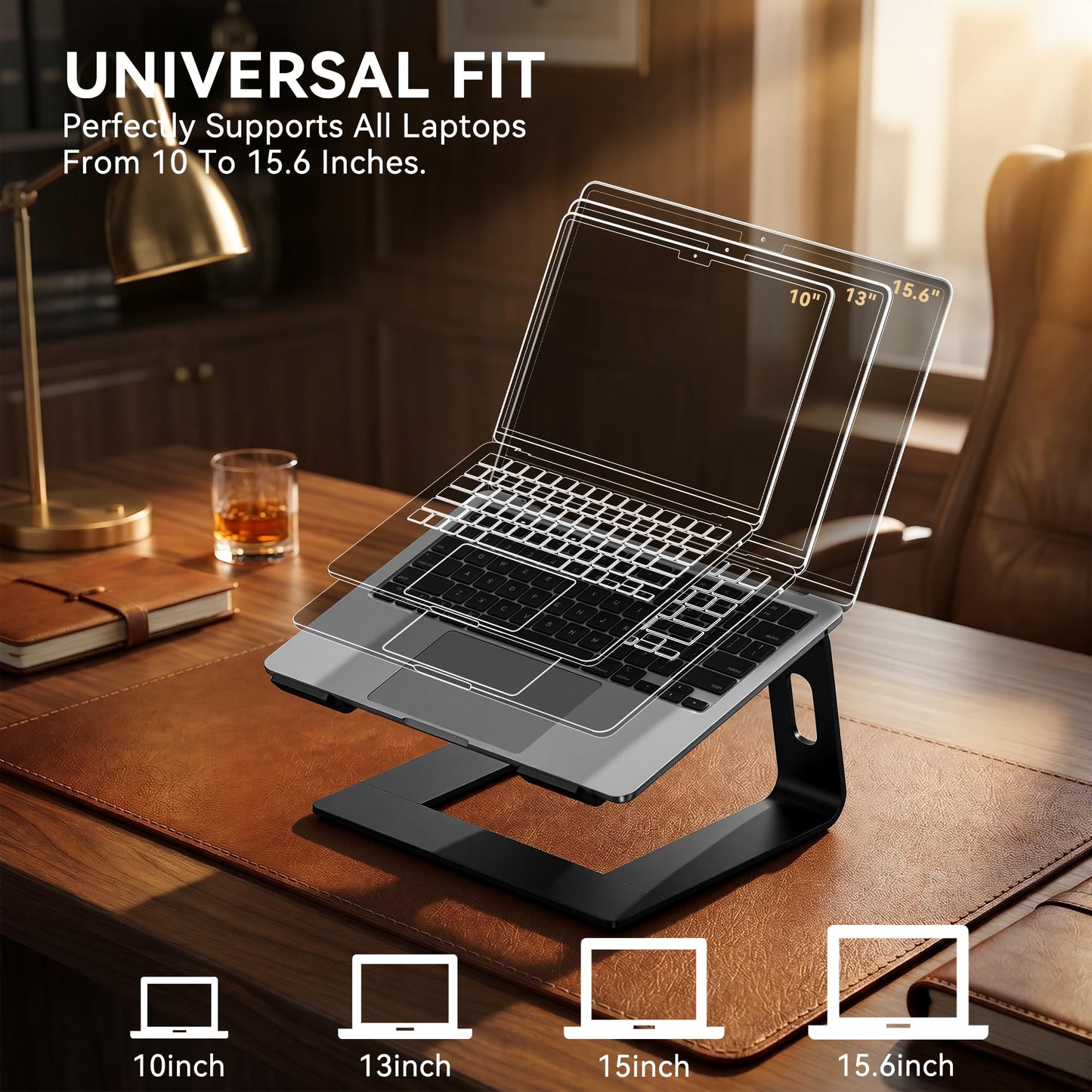SOUNDANCE Laptop Stand, Aluminum Ergonomic Desk Riser, 10-15.6", LS1 Black