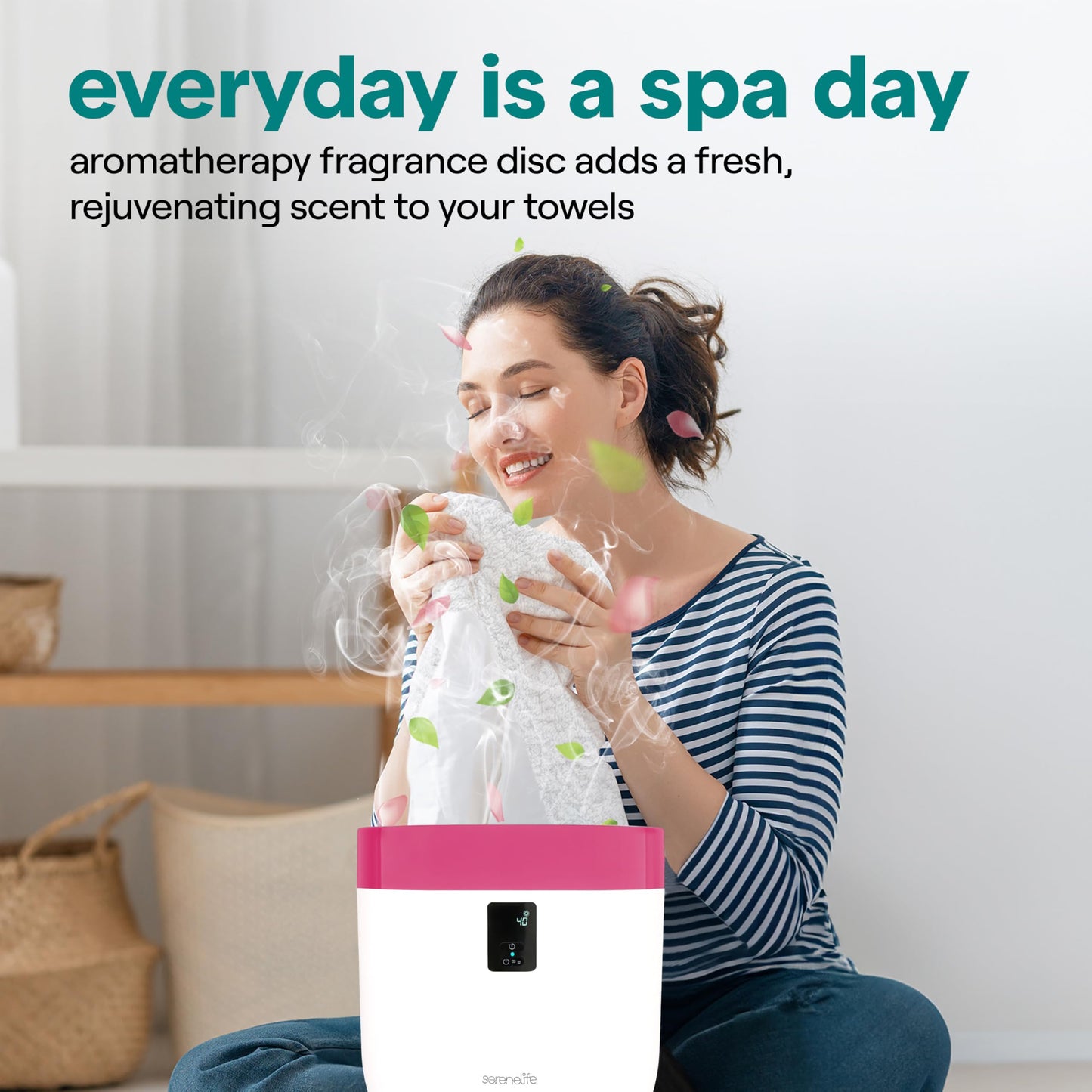 SereneLife Towel Warmer Bucket for Bathroom & Spa, with Customized Fragrance, Luxury Hot Towel Heater, Auto Shut Off, Fits 1 Large Blanket, Bathrobe