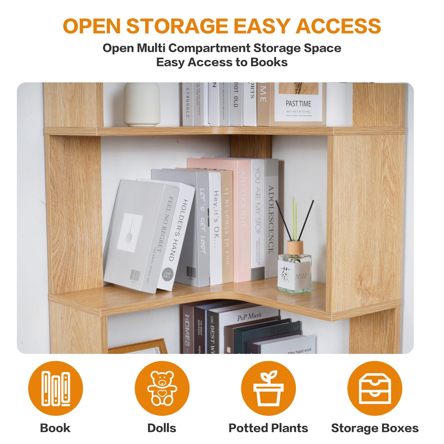 uyoyous 5 Tiers Book Shelf Corner Bookcase Unit Freestanding Book Organizer Stand Book Storage Cabinet Bookshelf Display Book Rack Credenza for