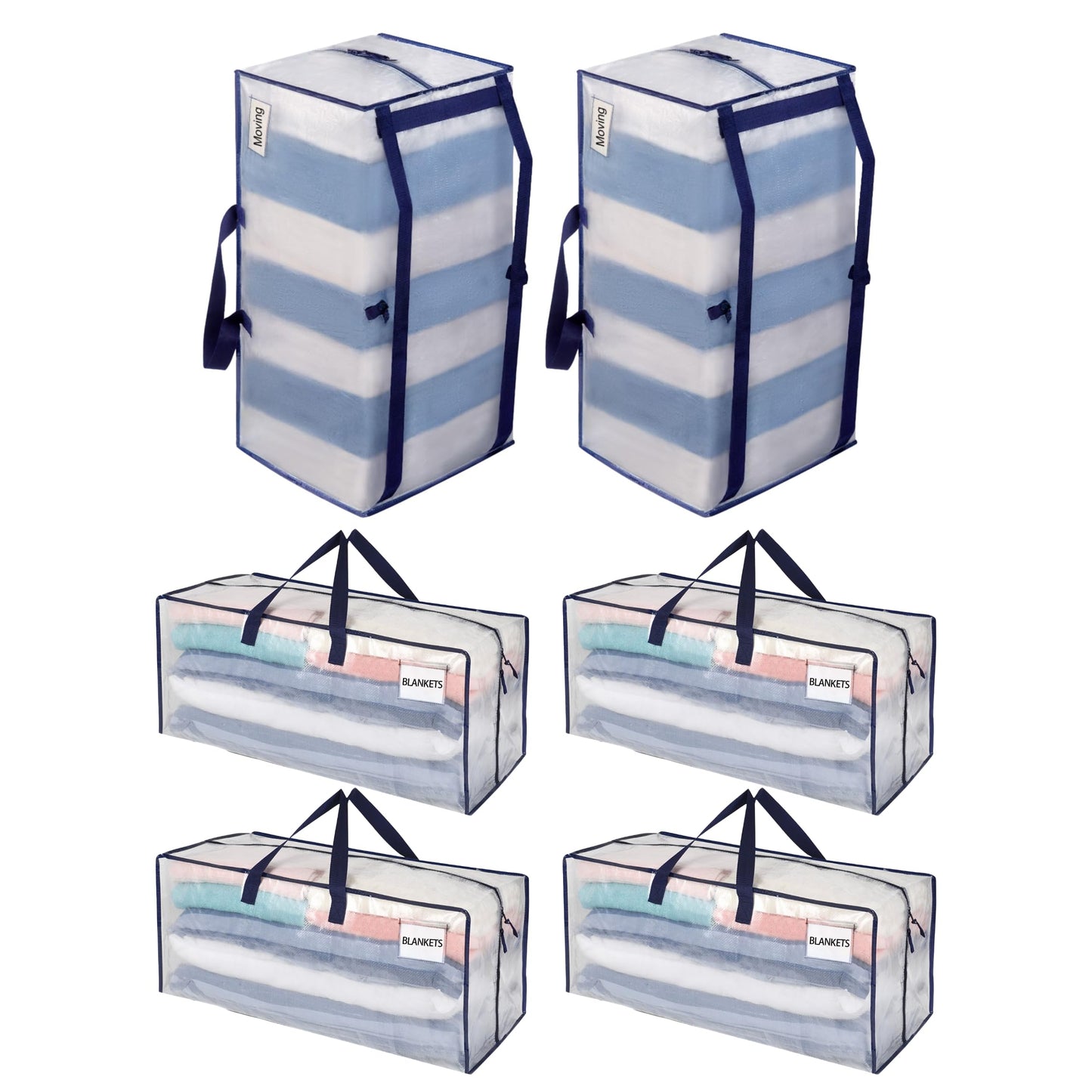 VENO 6 Pack Heavy-Duty Extra Large Moving Bags W/Backpack Straps, Moving House Essentials, Strong Handles & Zips, Clothes Storage, Packing