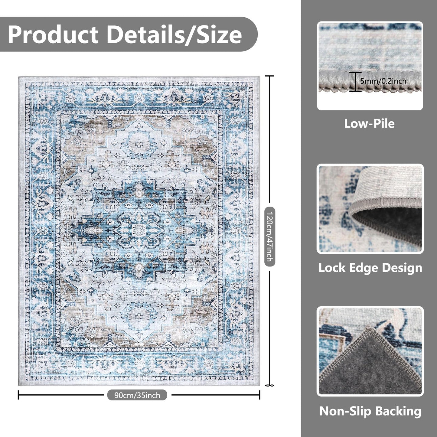 Homcomodar Office Chair Mat for Hardwood Floor Blue 90x120cm, Chair Floor Protection Mat Computer Desk Chair Mat for Hard Floor Non Slip Rubber Mats