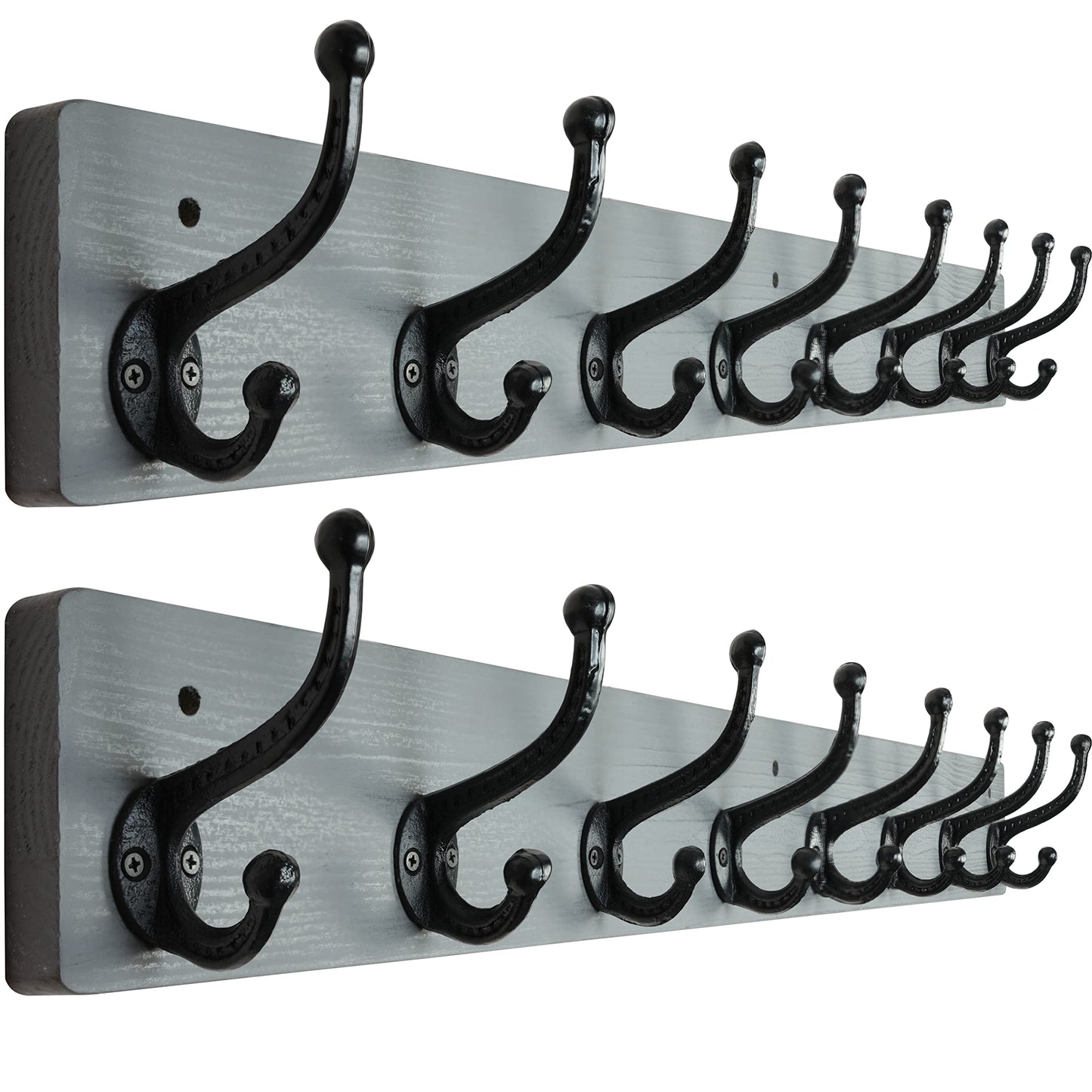 WEBI Rustic Coat Rack Wall Mount Long 8 Cast Iron Coat Hooks Wall Mounted,Heavy Duty Wall Coat Hanger Hooks for Hanging Coats,Clothes,Grey,2 Packs