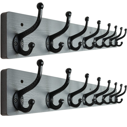 WEBI Rustic Coat Rack Wall Mount Long 8 Cast Iron Coat Hooks Wall Mounted,Heavy Duty Wall Coat Hanger Hooks for Hanging Coats,Clothes,Grey,2 Packs
