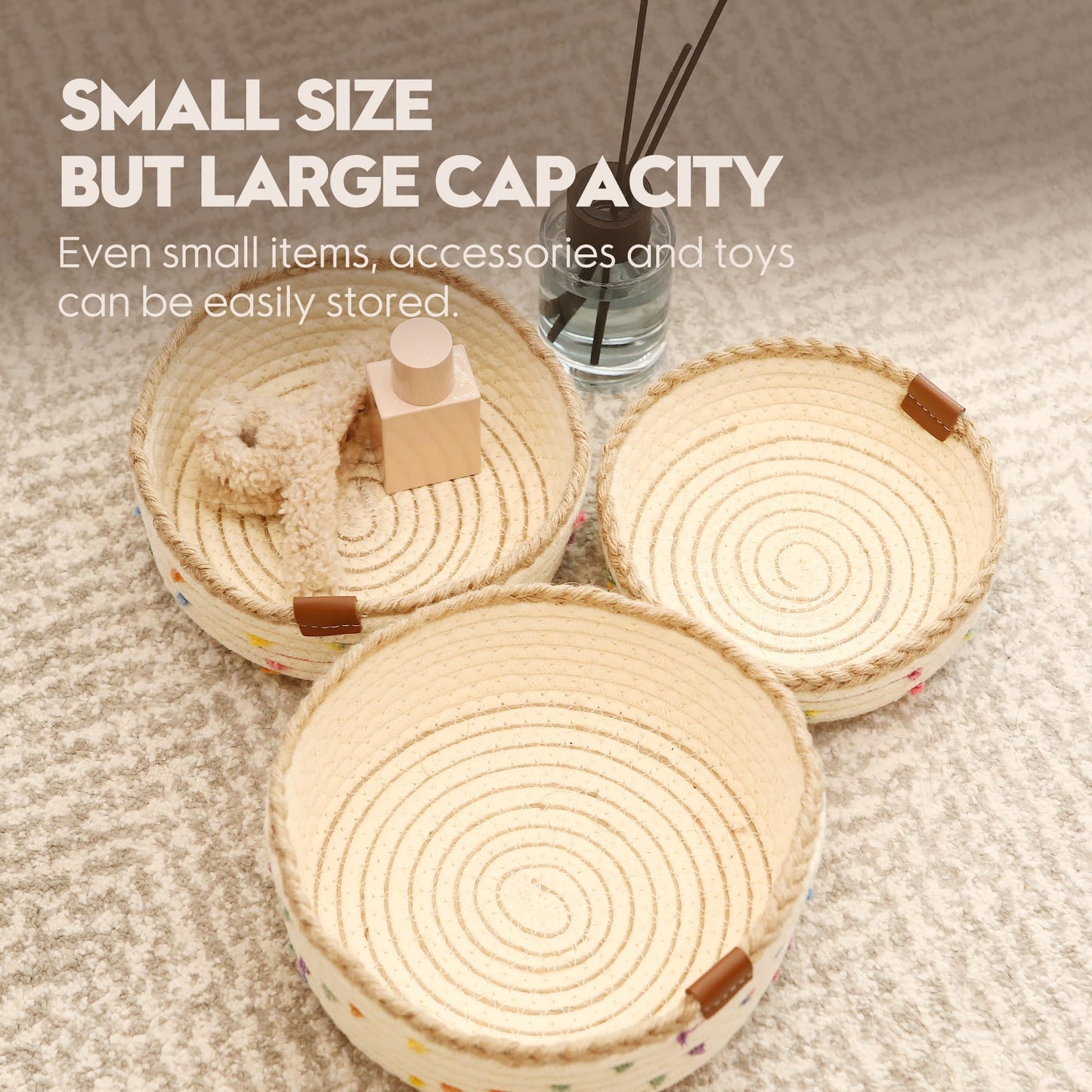Sea Team 3 Pack Jute Cotton Rope Trinket Desktop Storage Baskets