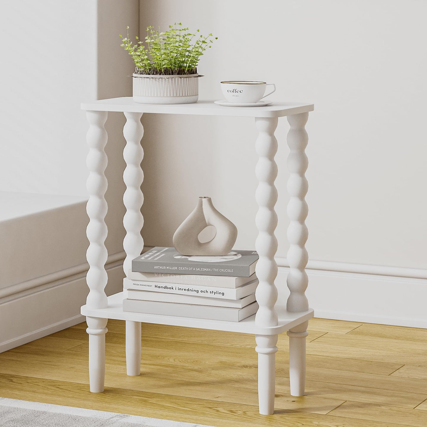 JERX 2-Tier Narrow Side Table Small End Table White