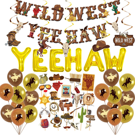 55PCS Western Party Decorations West Cowboy Banner West Wild Theme Supplies Yee Haw Ceiling Streamers for Boys Birthday Western Baby Show Party