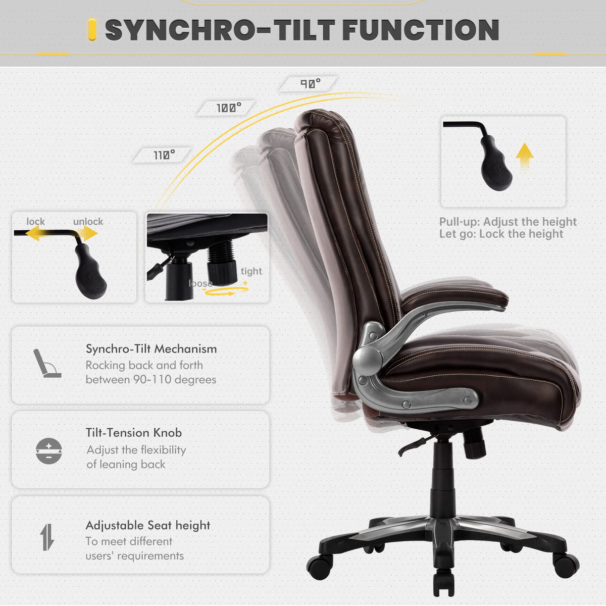 COLAMY Big and Tall Office Chair 400lbs, Large Heavy Duty High Back Executive Computer Office Desk Chair Flip-up Arms Wide Thick Seat for Home Office