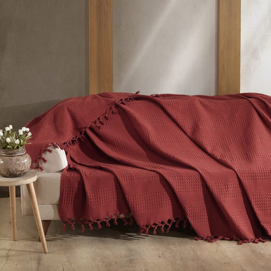 Milam London Burgundy Throw Blanket | Cotton Waffle Bedspreads King Size | Sofa Throws Large 3 Seater | Bed Throw King Size | Burgundy Blanket For Bed