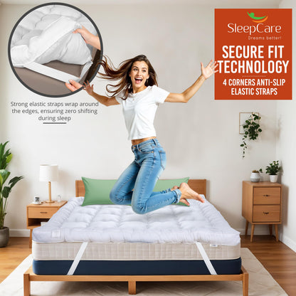 SleepCare Thick Mattress Topper Single Bed, Premium Quality Breathable Single Mattress Topper, Quilted and Fluffy Single Bed Mattress Topper with