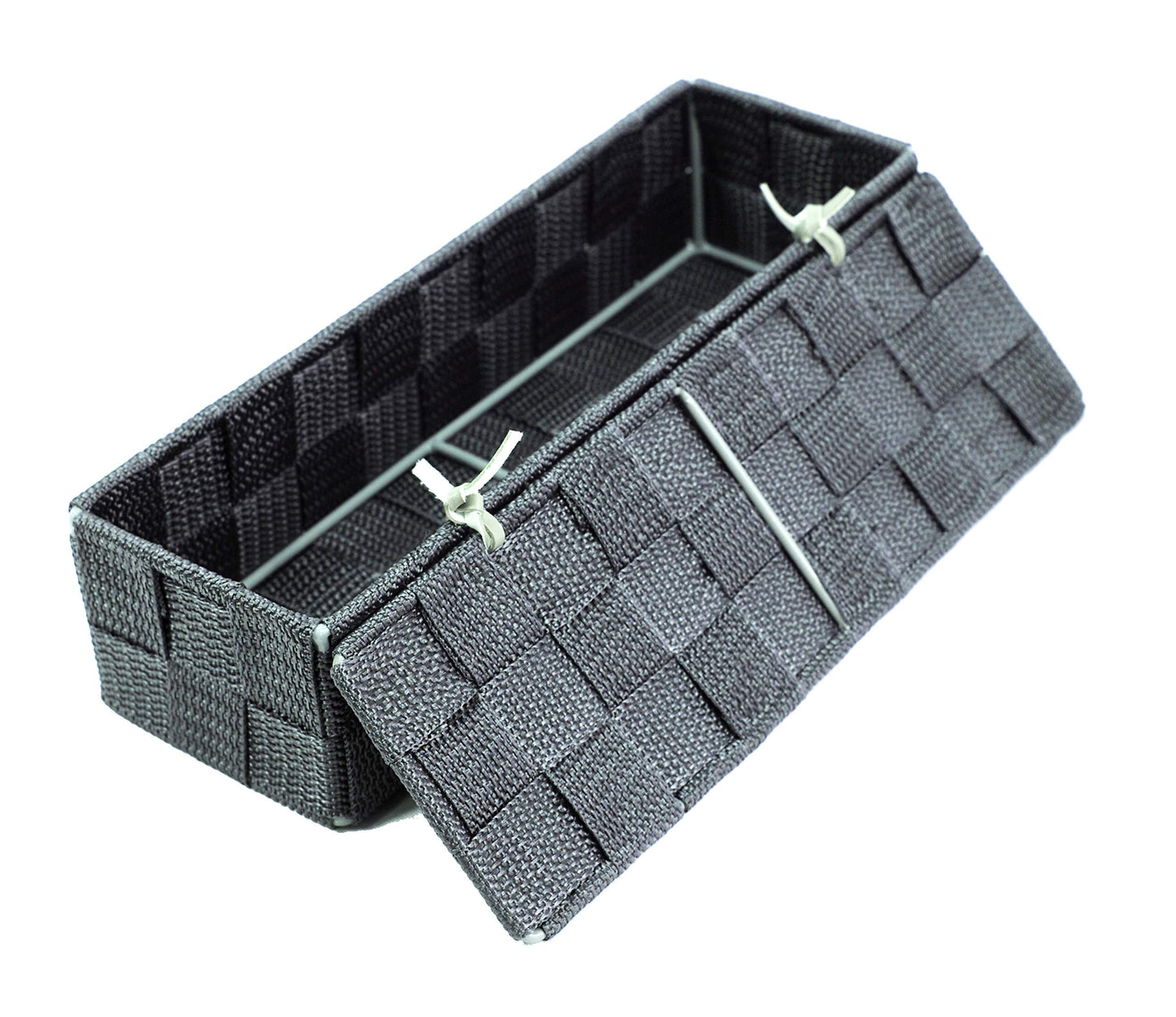 wm Homebase Woven Storage Basket Polypropylene Bathroom Basket with Lid Rectangular in Grey 26 x 8.5 x 6 cm