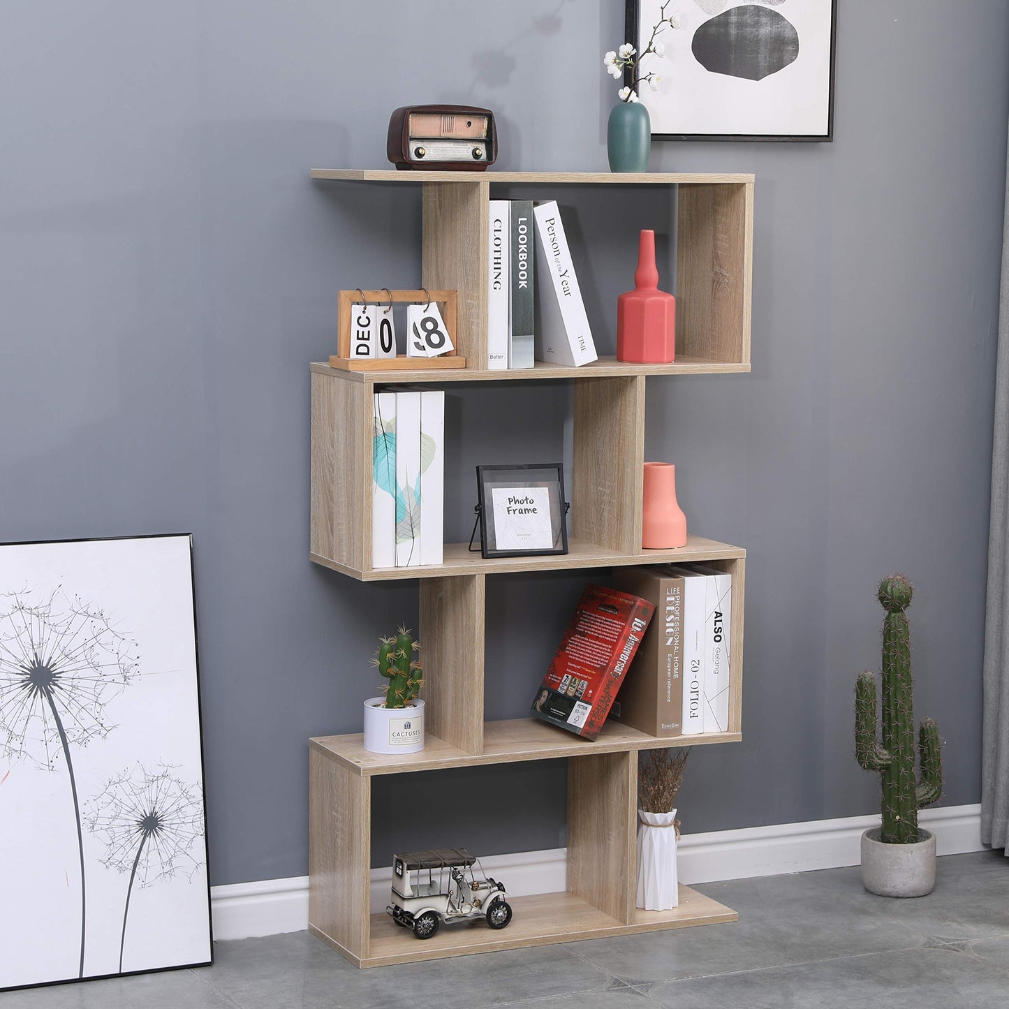 Etnicart Bookcase Shelf Oak Office Modern Contemporary Double Sided Wooden Room Divider Home Day 70x23.5x127.5 Freestanding Shelves Shelves Cubes