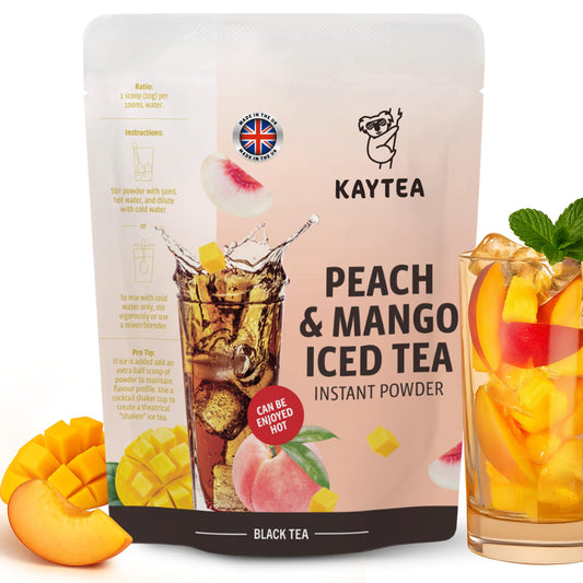 KAYTEA Ice Tea Powder, Mango & Peach Iced Tea Cold Brew or Hot (1KG = 33 Servings) | Natural Fruit | Instant Mix | No Artificial Ingredients | Light