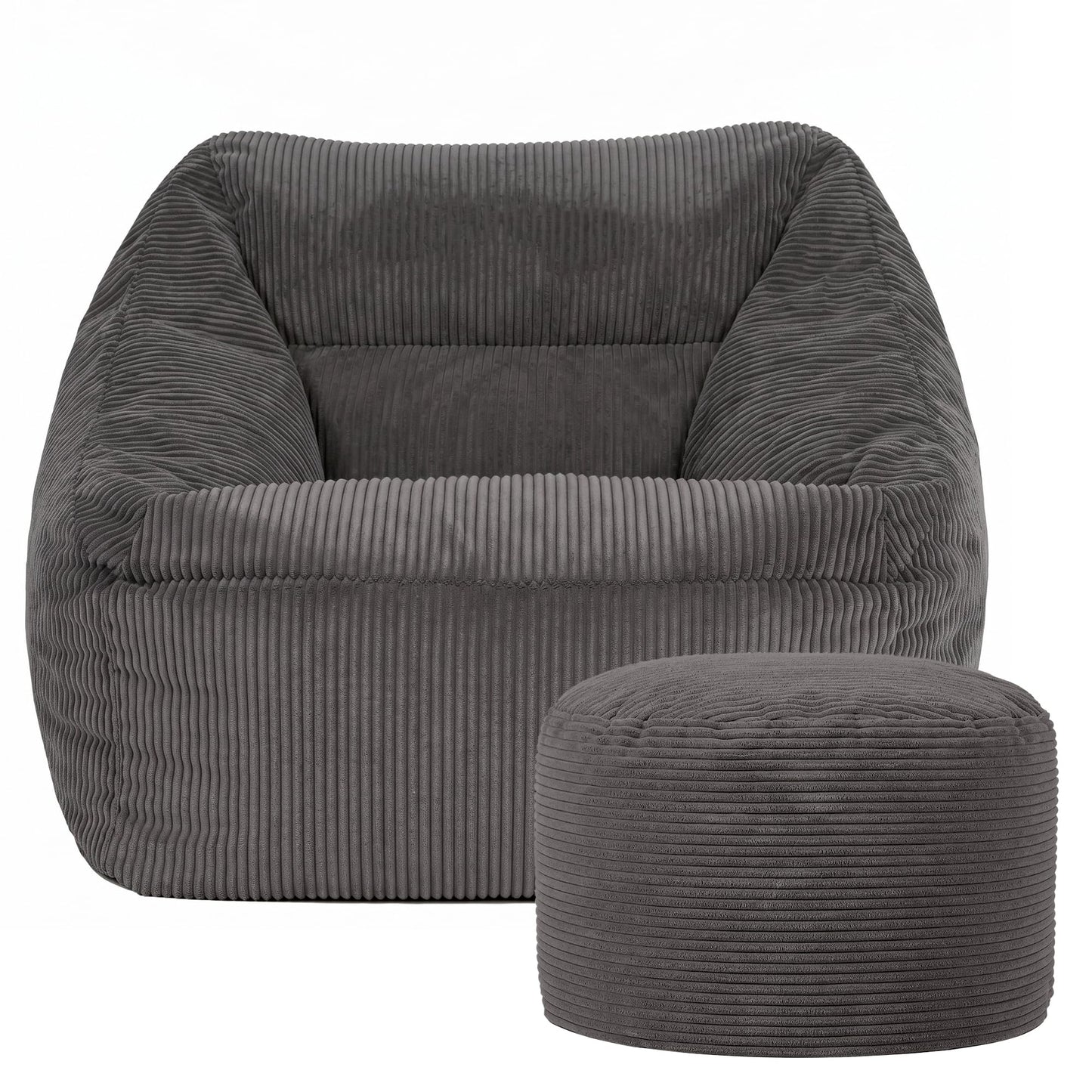 icon Natalia Cord Bean Bag Chair & Footstool with Filling Included, Grey