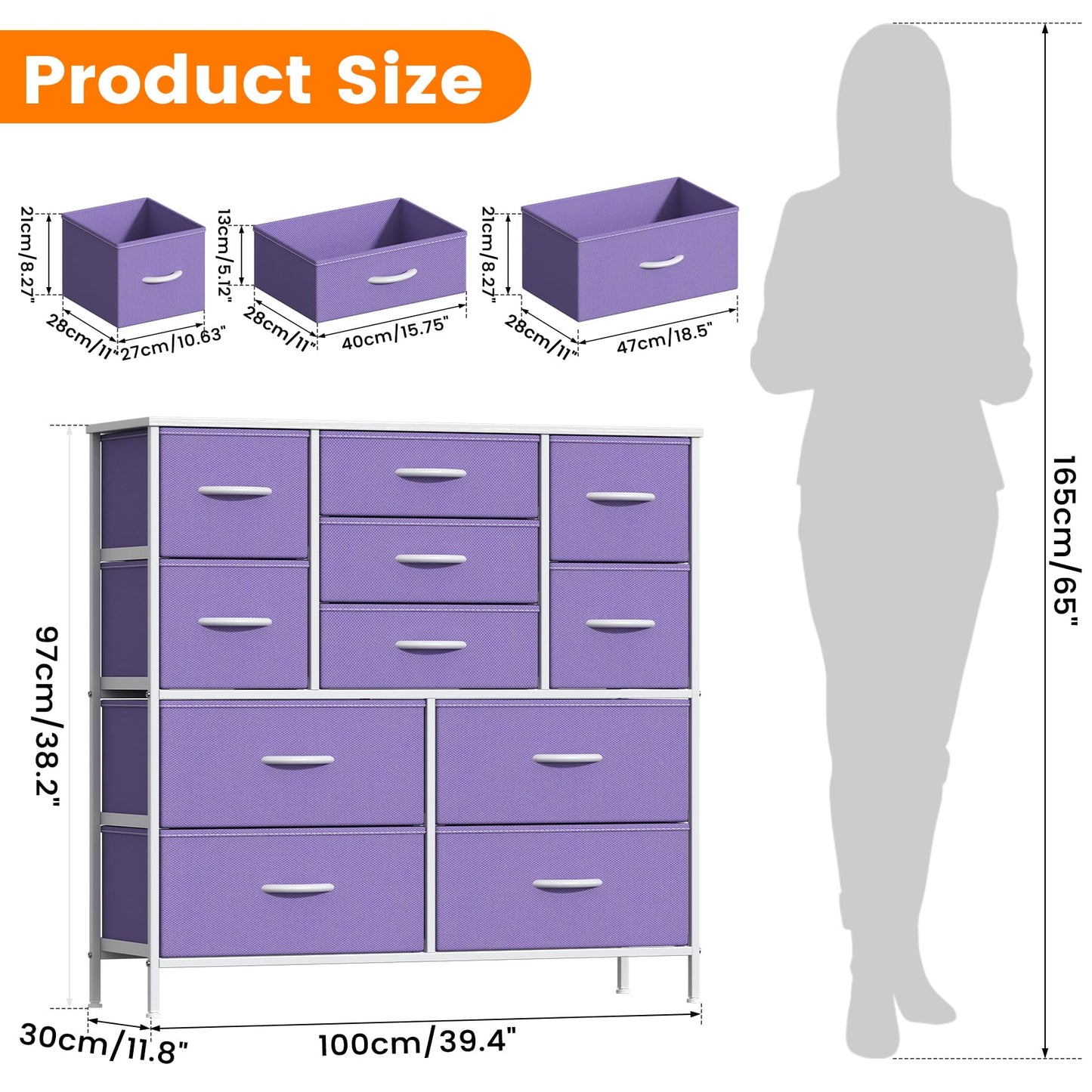 GoaHi Chest of Drawers, Large Dressers with Metal Frame and MDF Wooden Top Board, Adjustable Feet, Anti-Tip Safety