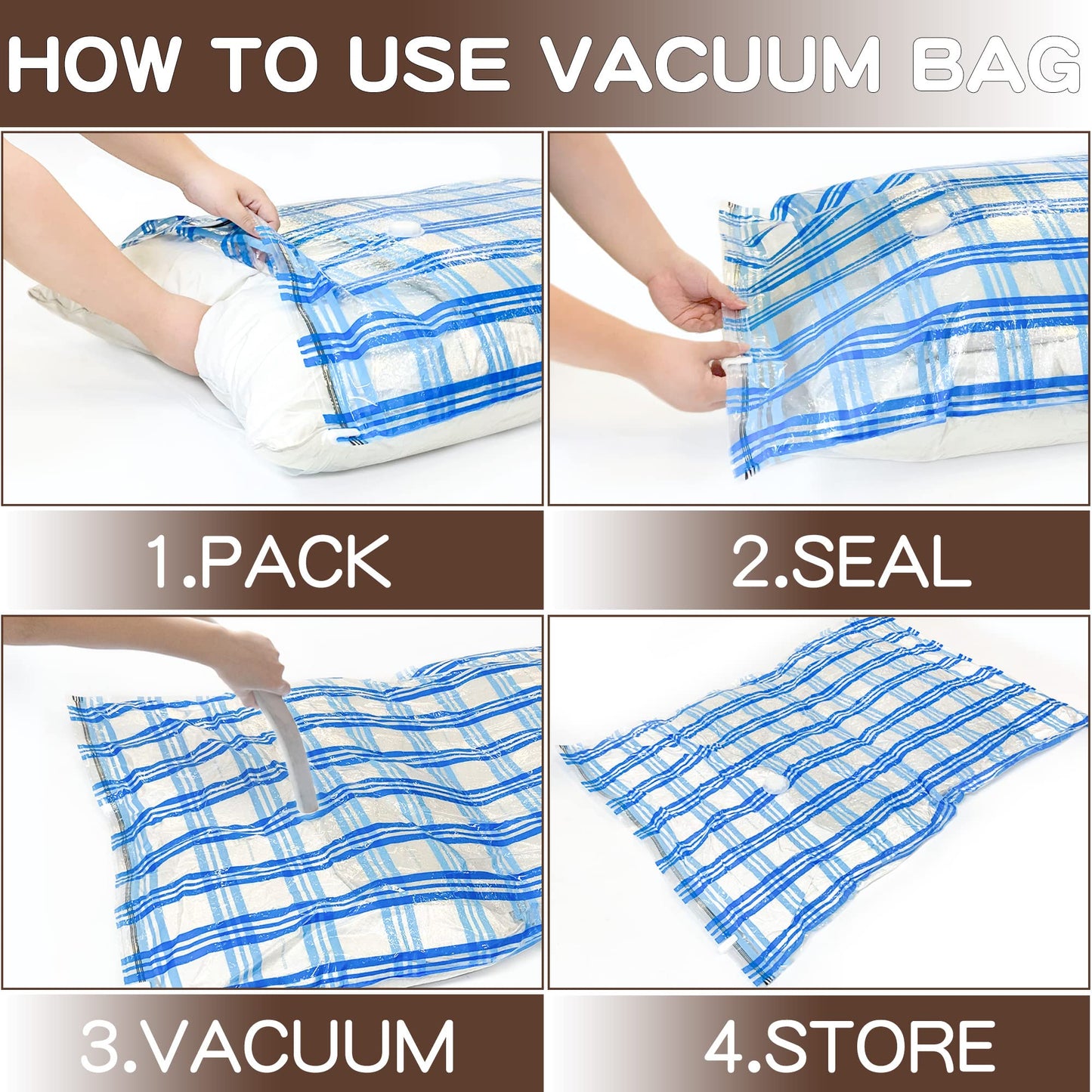 STORAGE MASTER Vacuum Storage Bags, Space Saver Bags 80% More Storage Space, With Hand Pump (8, Jumbo)