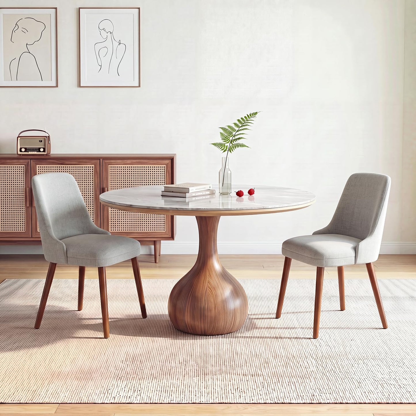 Dining Chairs Set of 2, Upholstered Dining Room Chairs with Ergonomic High Back, Thick Padded Seat, Skin-Friendly Fabric