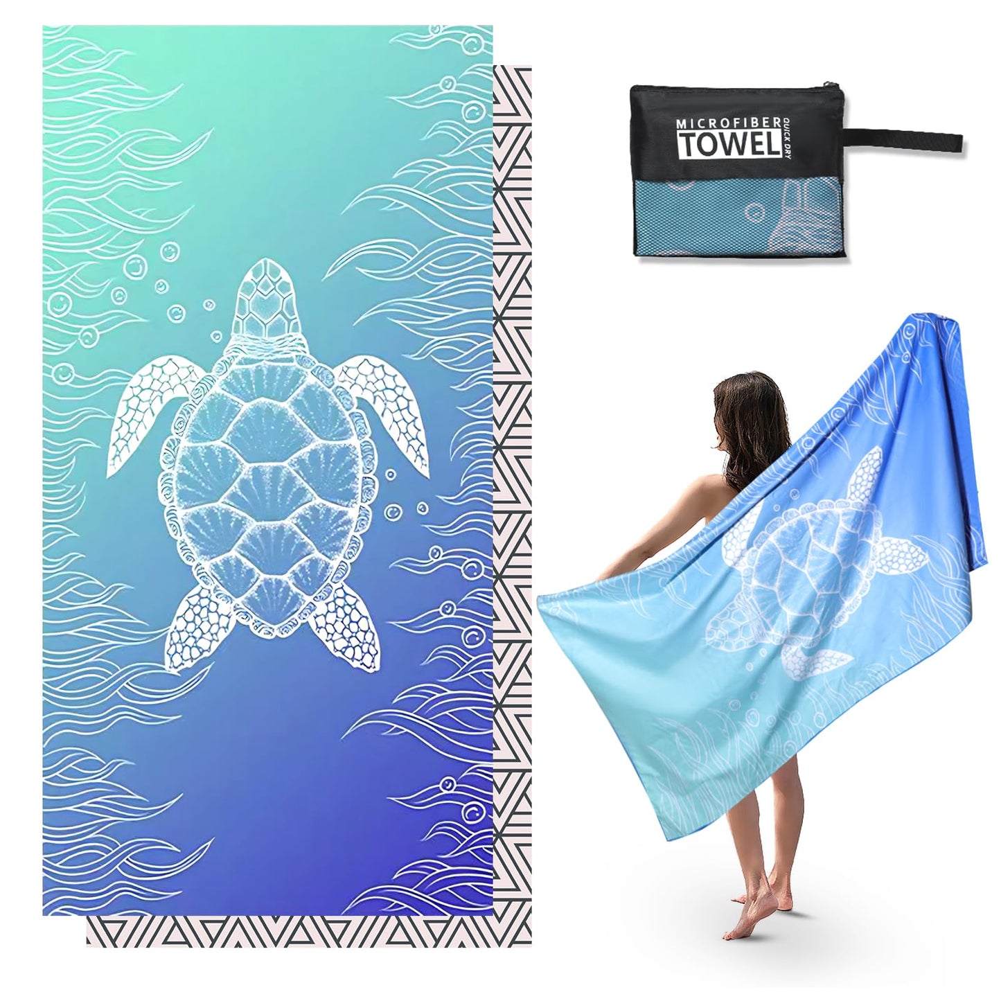 Anavasi 1 Pack Microfibre Beach Towels for Adults, 180 x 90 cm with Net Bag