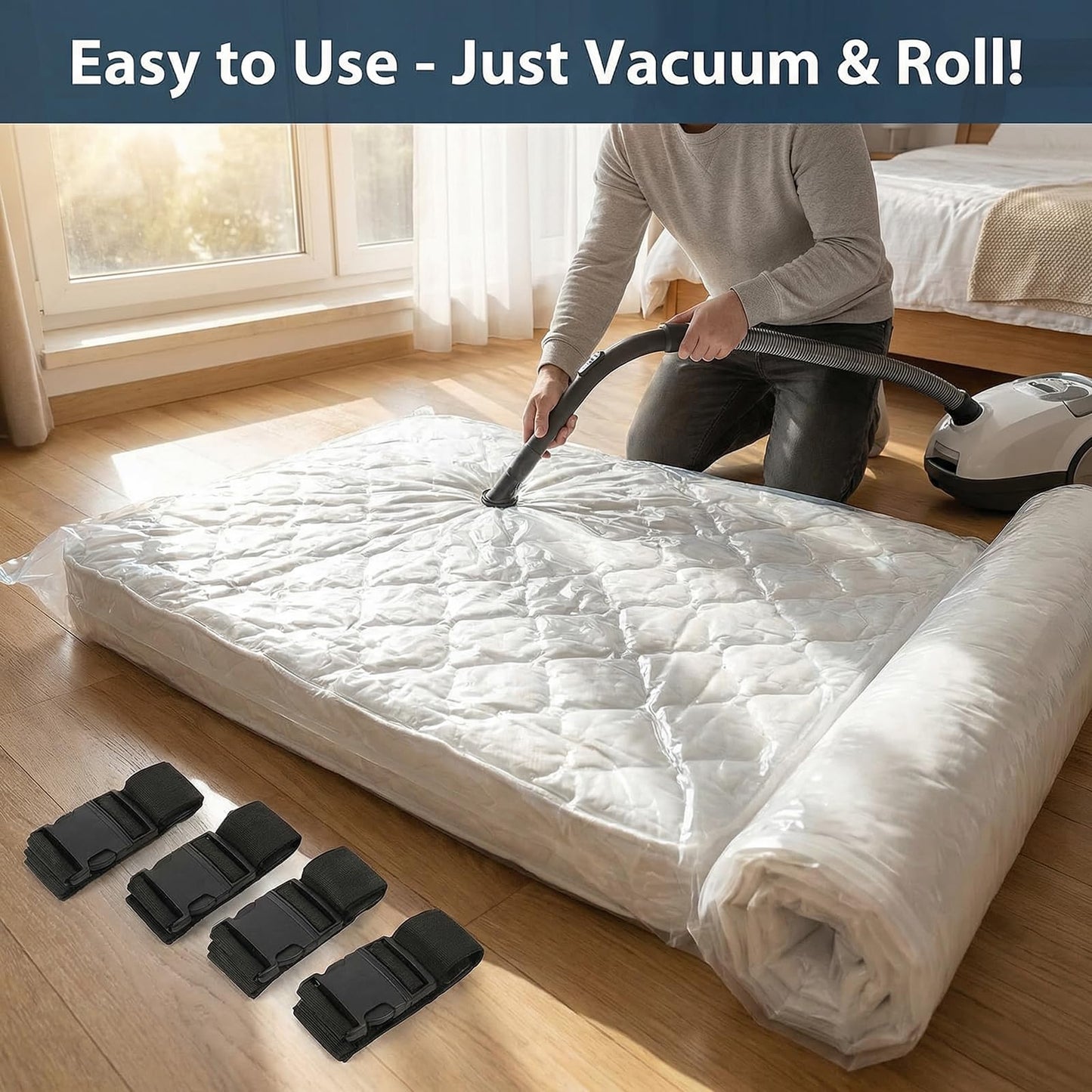 MeiQraft King Size Mattress Vacuum Storage Bag 200×250cm with 4 Straps & 2 Seal Clips for Memory Foam, Latex Mattresses