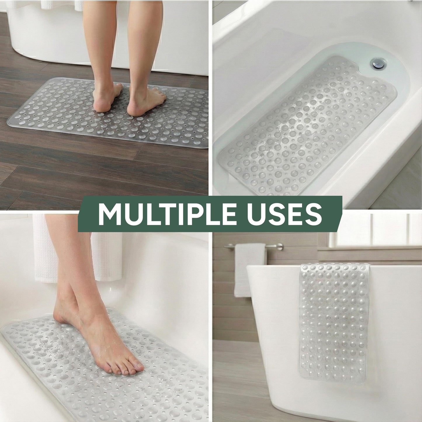Zuvo Extra Long Bath Mat Non Slip Anti Mould, 100 x 40 cm, Clear