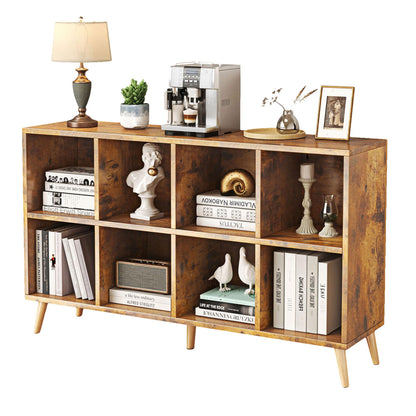Flrrtenv 8-Cube Bookshelf 2 Tier Retro Bookcase with Legs, 120cm Wood Bookshelves Storage Organizer Shelf