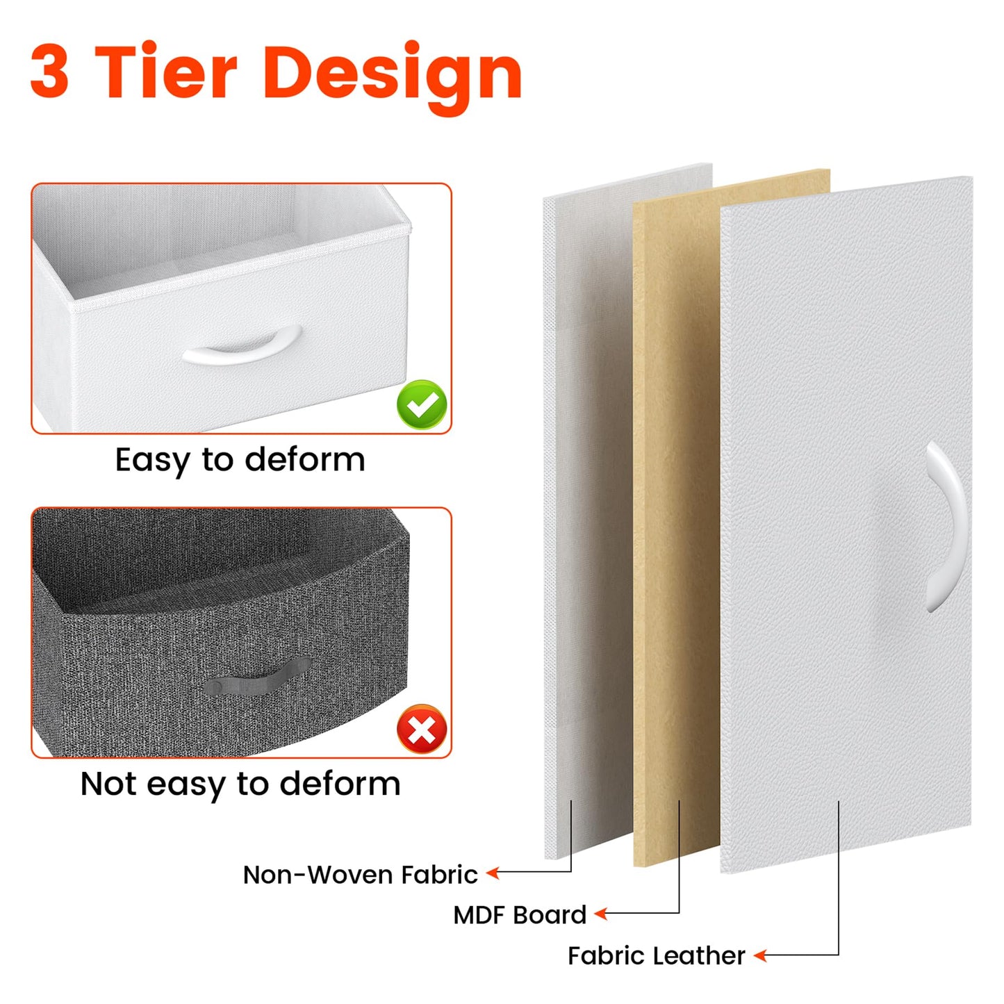 Feonase Bedside Table, Bedroom Bedside Cabinet with 2 Fabric Drawers, Nightstand Side Table for Bedrooms, Living Rooms(White)