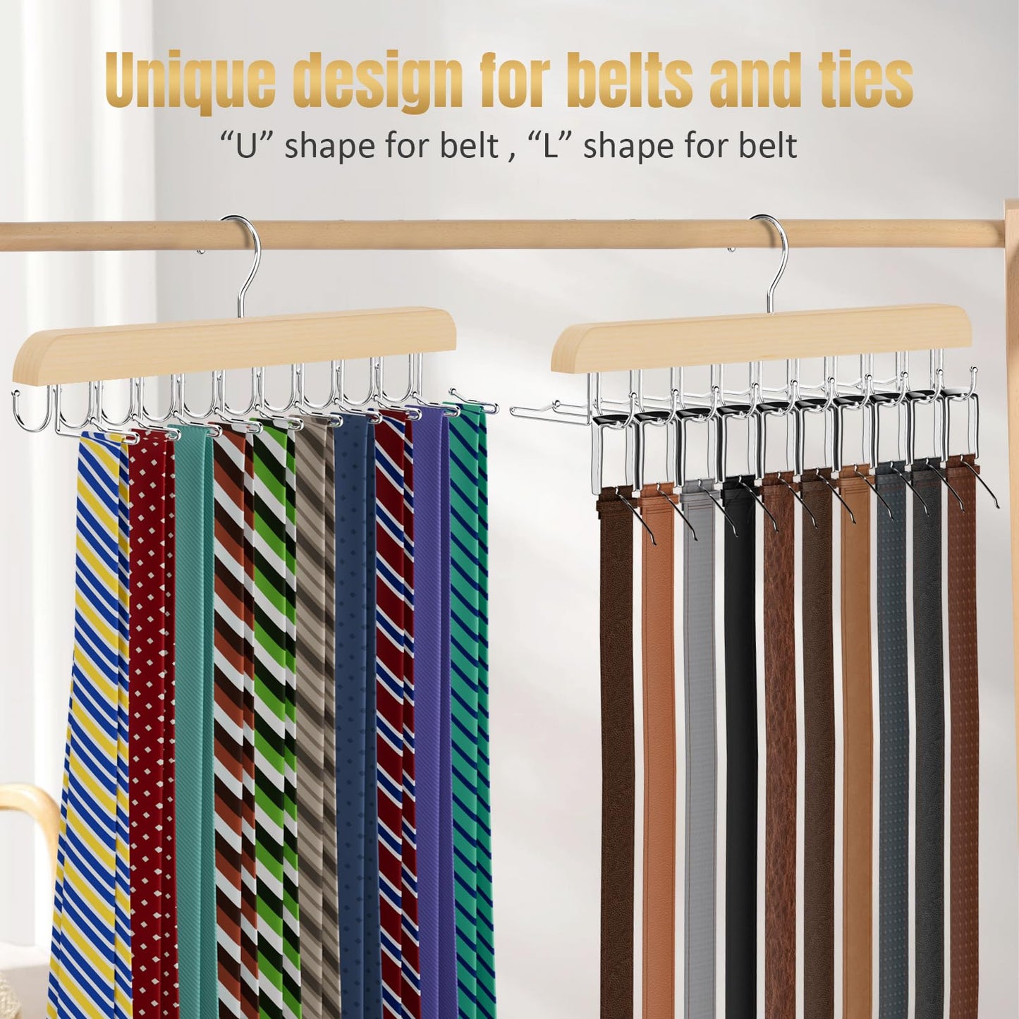 Tie Rack & Belt Hanger 2 in 1 Tie Hanger Space Saving 20 Hooks Hangers for Closet Max 30 Belts with 30 Ties Capacity