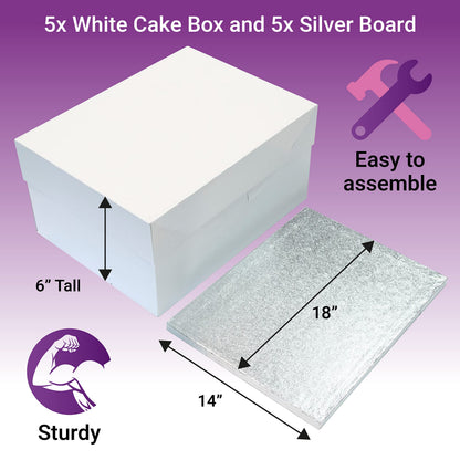 Culpitt 18" x 14" (457 x 355mm) Cake Board & White Cake Box Combo, Oblong Silver Fern Cake Drum With Matching Box, 0.5'' (13mm) Thick, Rectangular