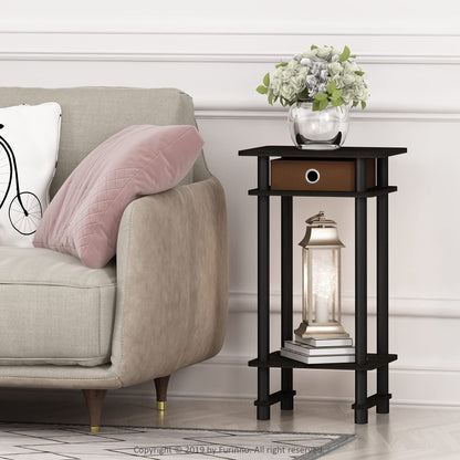 Furinno TURN-N-TUBE Side Table Set of 2, 3-Tier End Table with Storage Bin, Open Shelf Night Stand, Bedside Table, for Living Room, Bedroom, Espresso